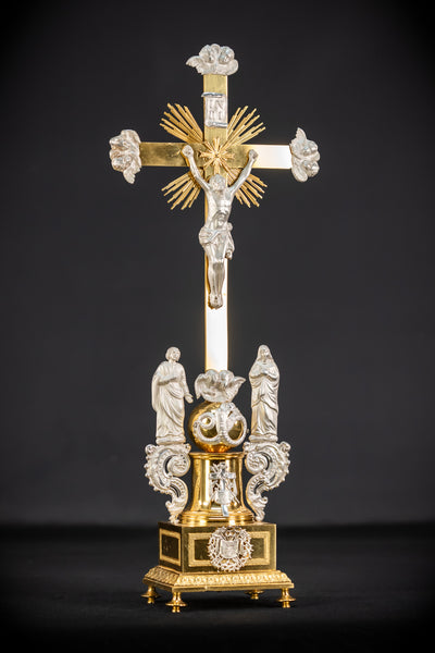 Altar Crucifix | Bronze Cross | Solid Silver Jesus Christ Antique 18.1"