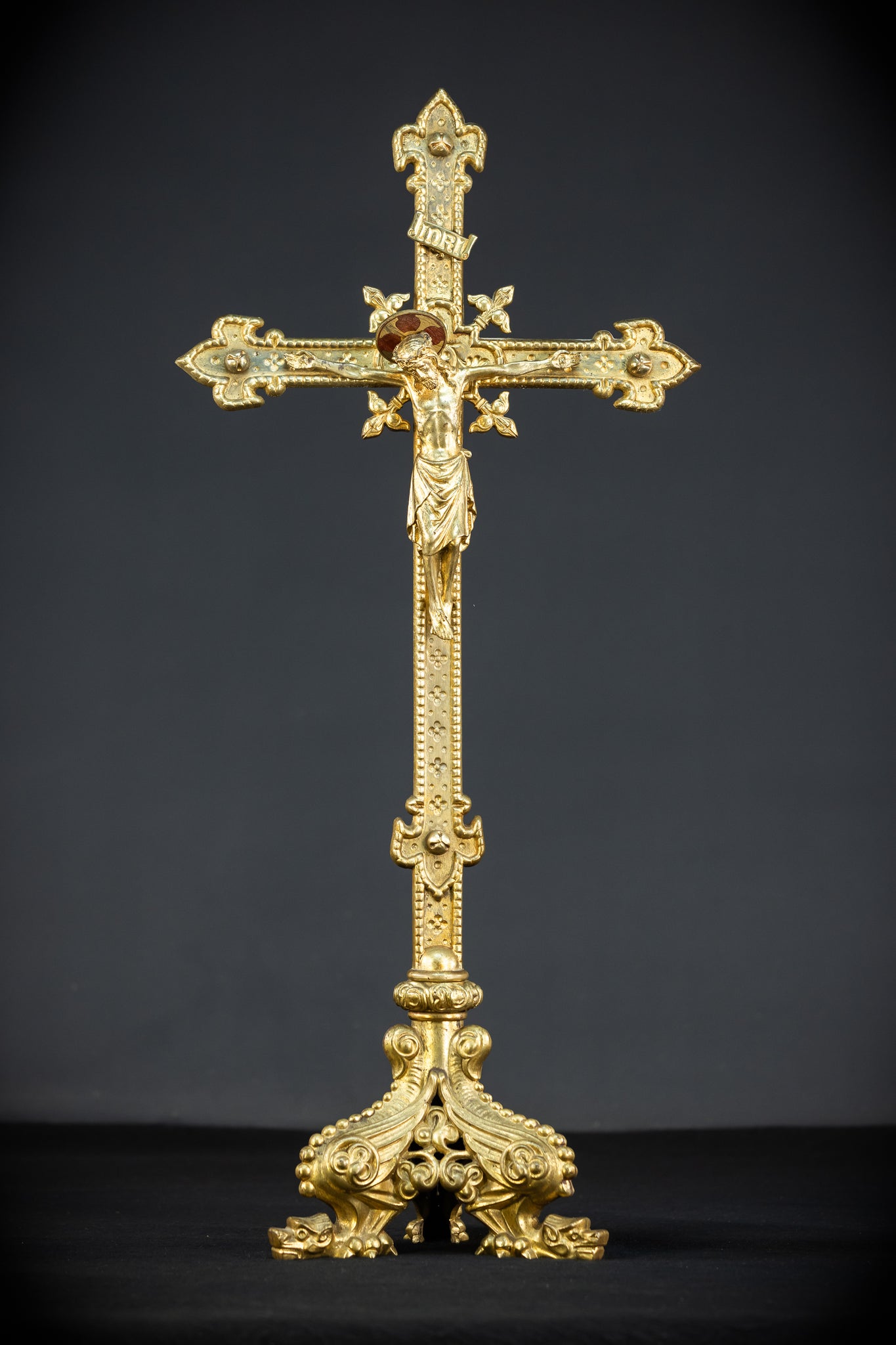 Altar Crucifix | French 1800s Gilded Bronze | 25.8"