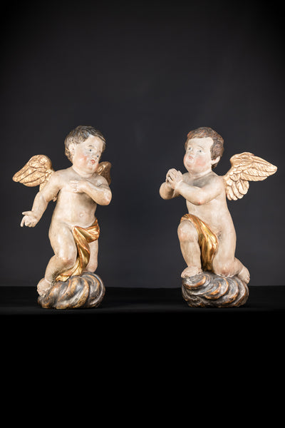 Pair of Angel Statues | 1700s Antique | 22" / 56 cm