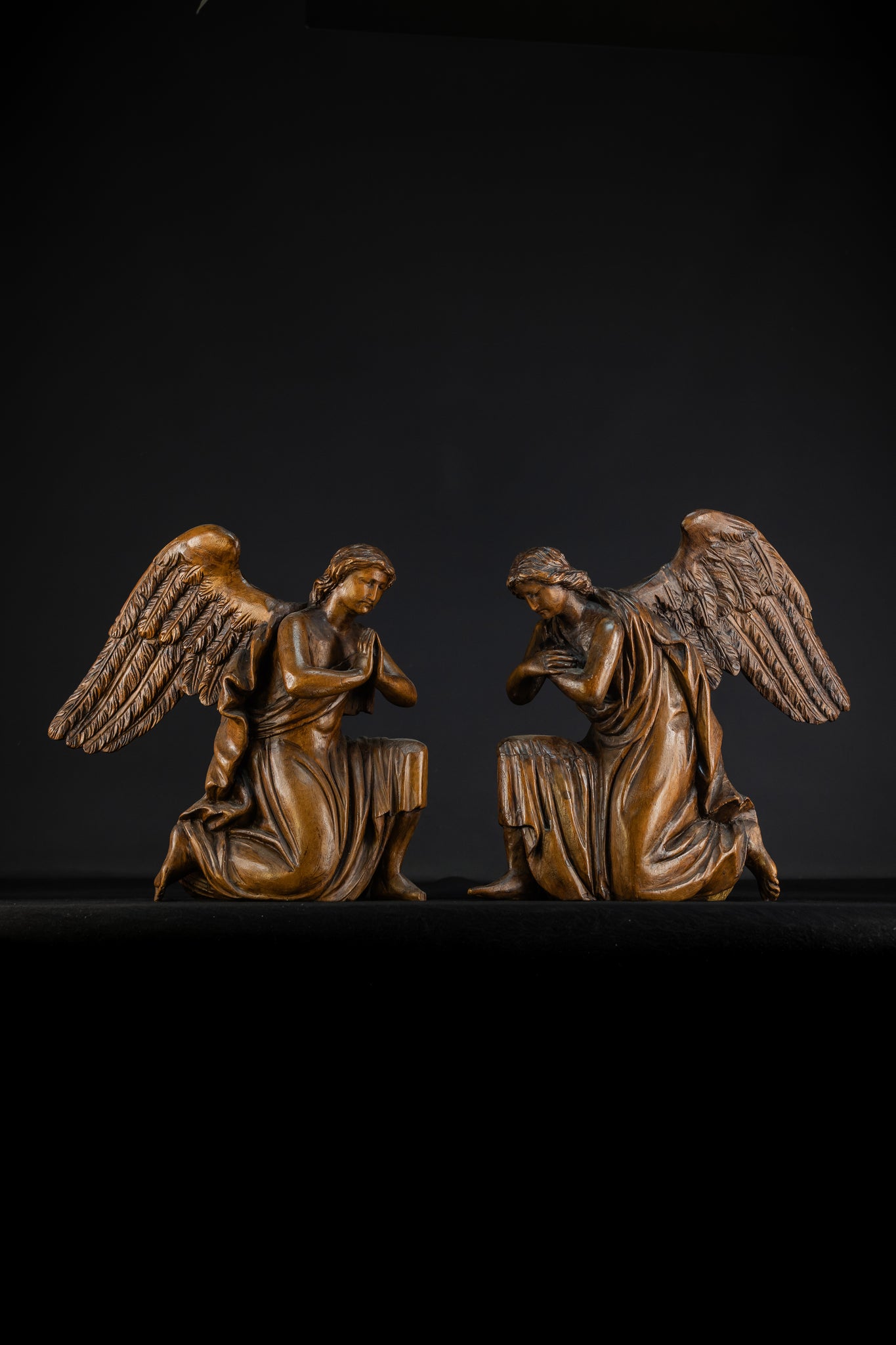 Pair of Angel Statues | 18th Century Wooden Cherubs 17.1"