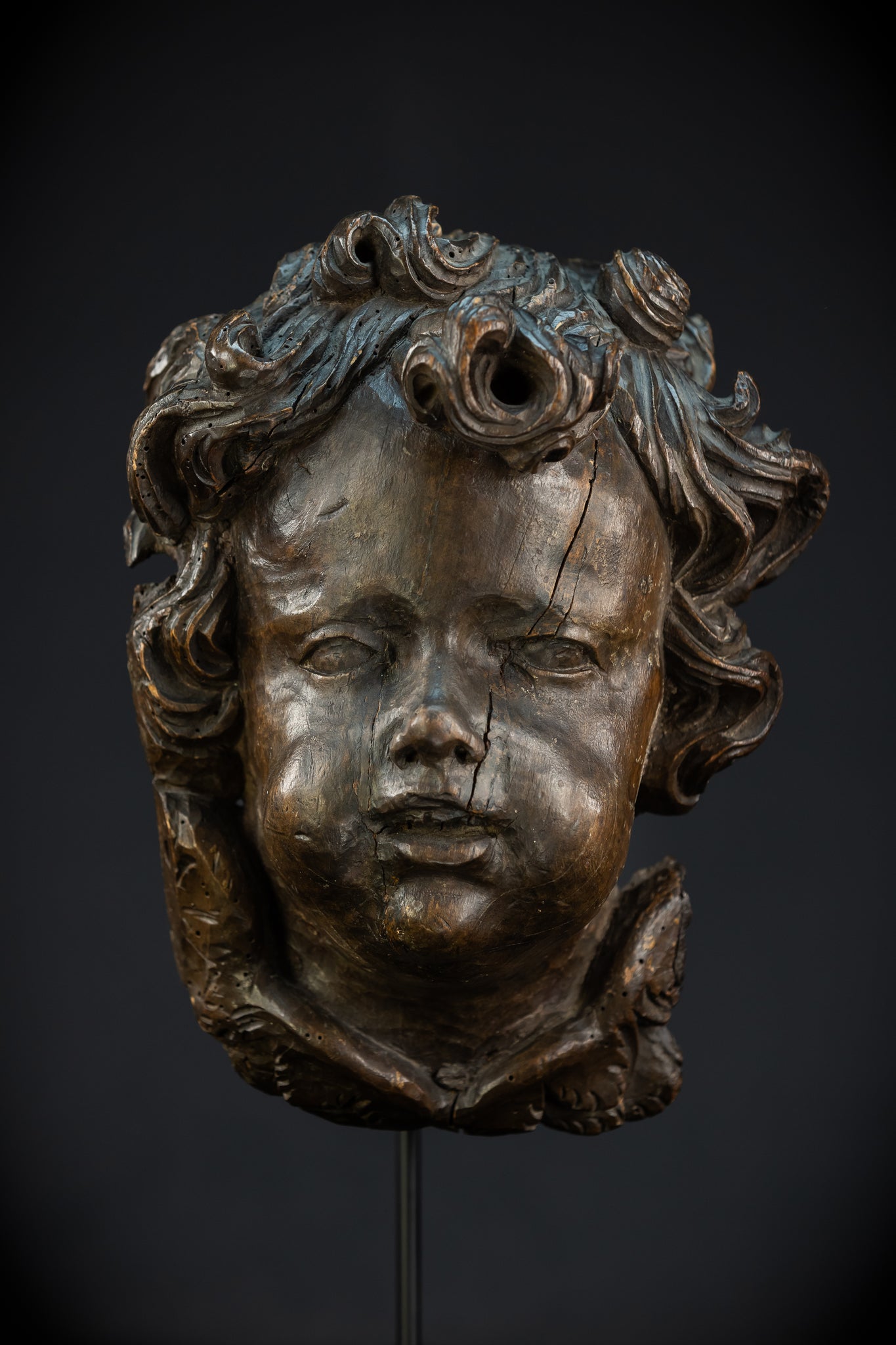 Angel Wood Carving | 1700s Antique | 12.2" / 31 cm