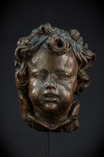 Angel Wood Carving | 1700s Antique | 12.2" / 31 cm