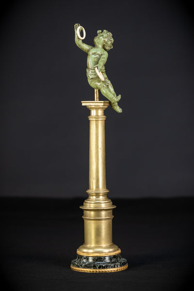 Bronze Putto on Column Statue | 13.8"