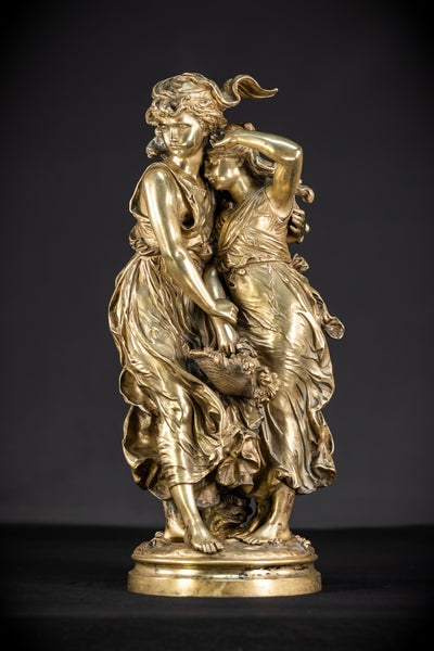 Bronze Sculpture by H Moreau - Two Sisters 1800s Antique
