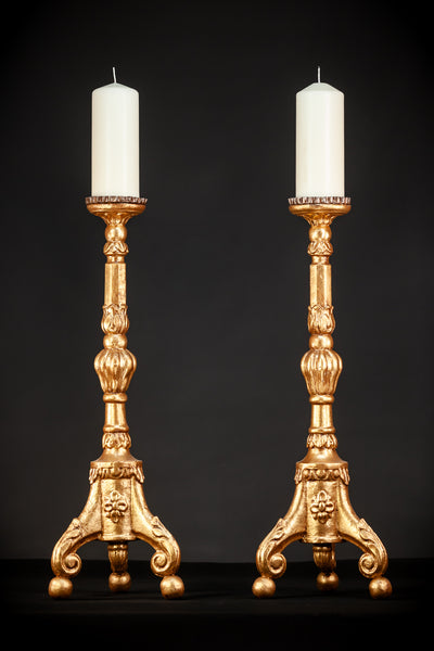 Pair of Candlesticks | Gilded Wood 27.6"