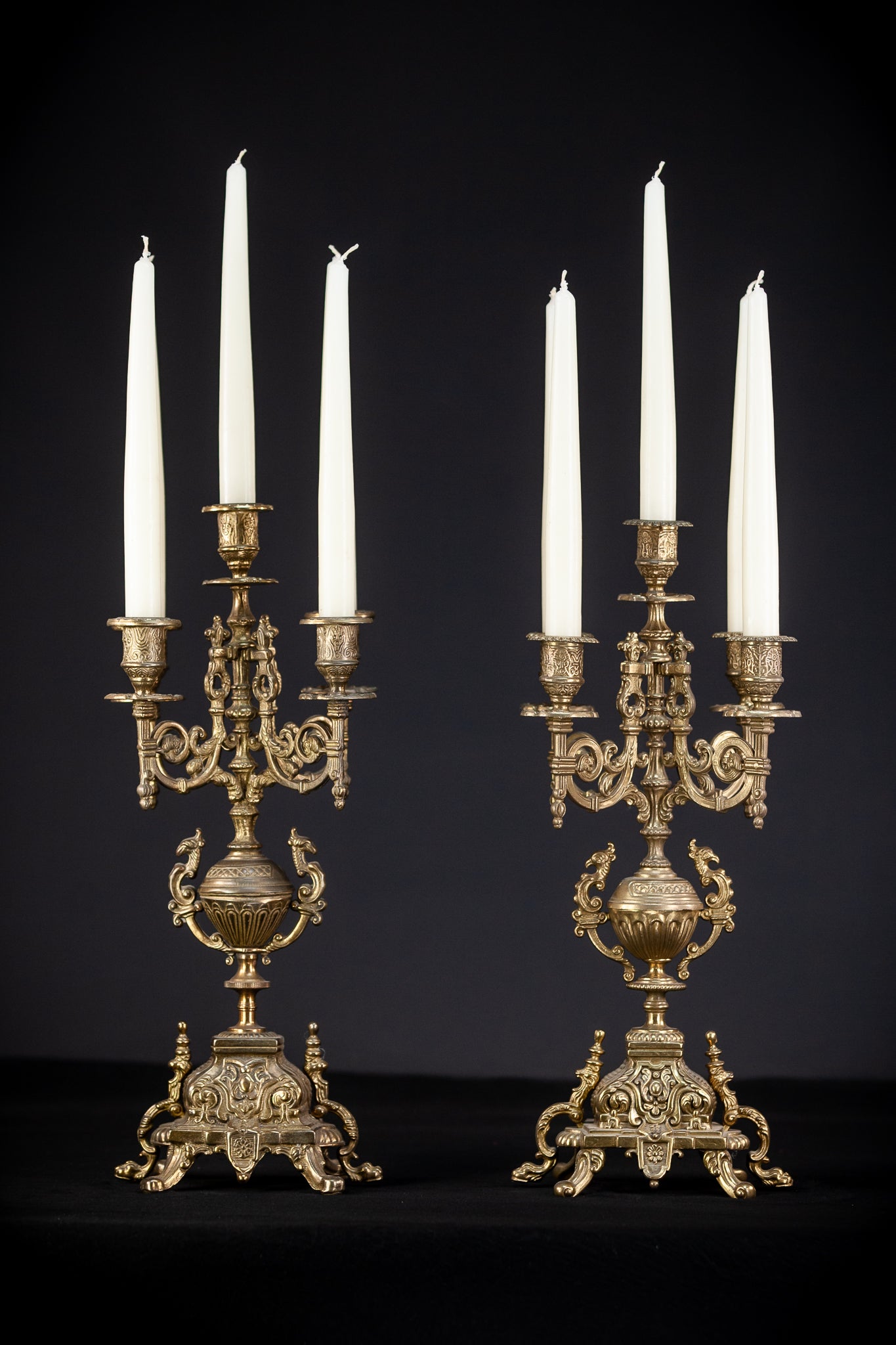 Pair of Baroque Bronze Candelabras | Vintage 20.1" / 51 cm