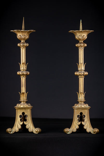 Pair Gothic Candlesticks 1800s | 24.4"