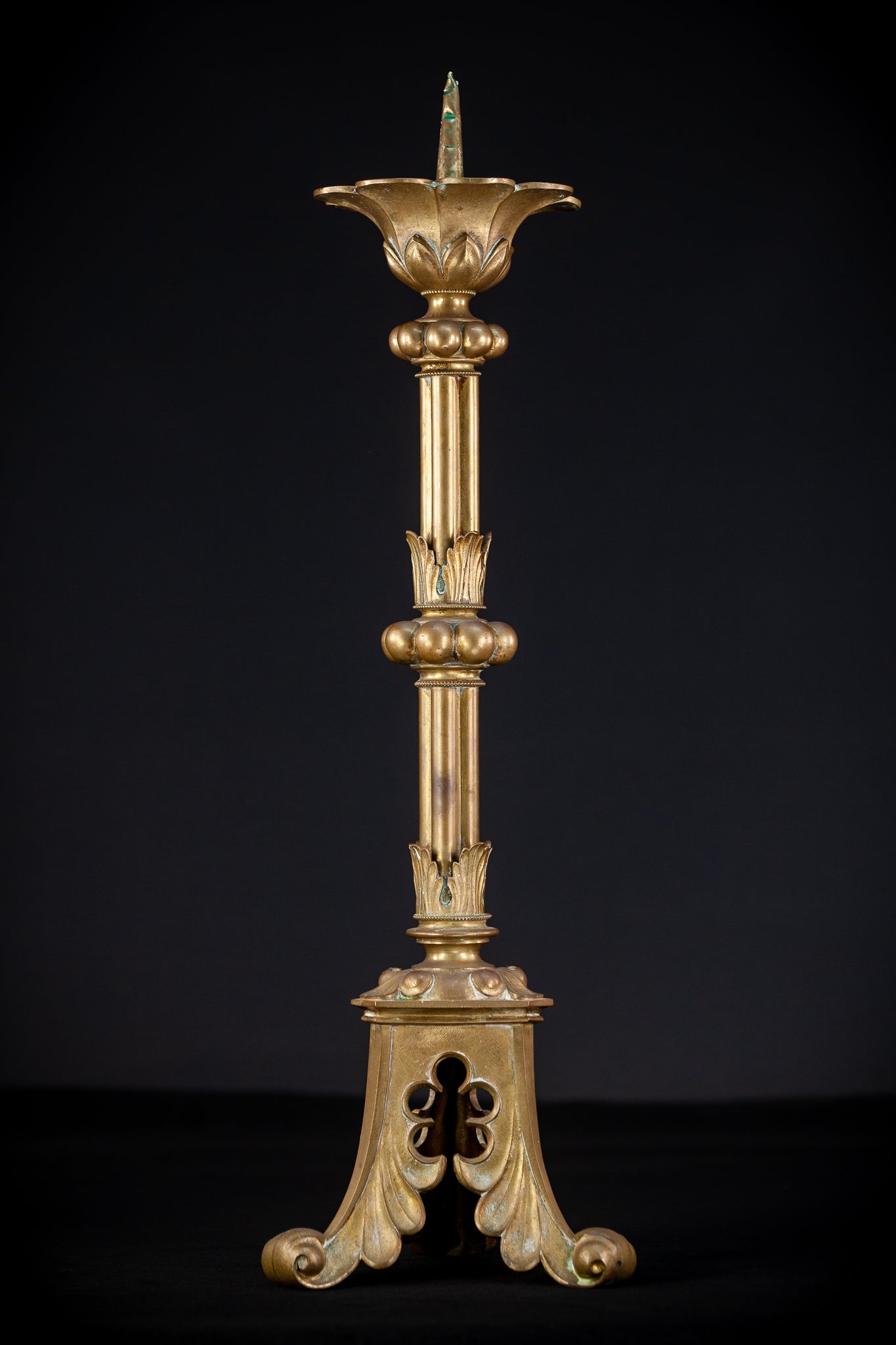 Pair of Gothic Bronze Candlesticks | 1800s Antique | 24.4" / 62 cm