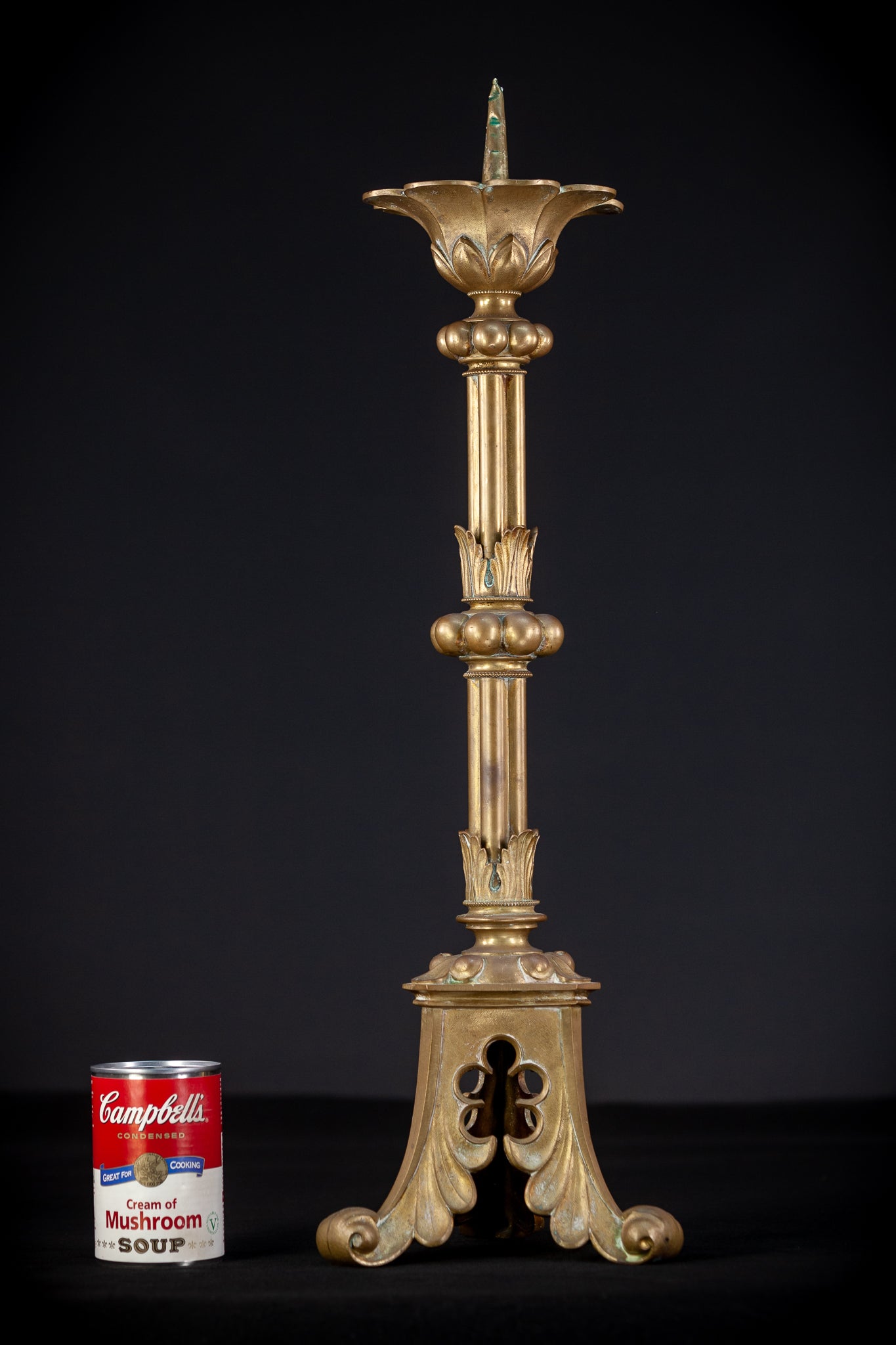 Pair of Gothic Bronze Candlesticks | 1800s Antique | 24.4" / 62 cm