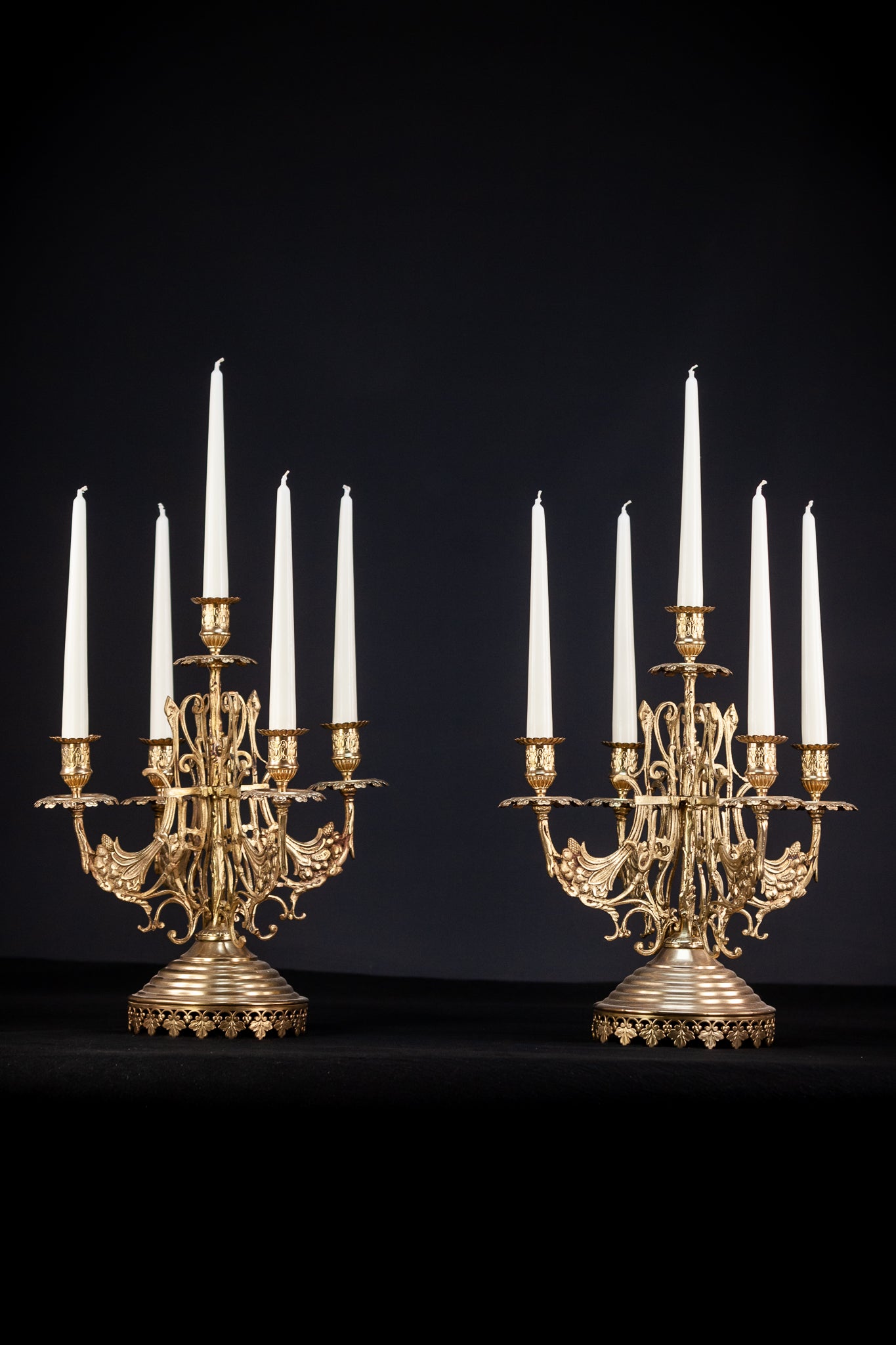 Bronze Brass Candelabras Pair |  15.7" / 40 cm