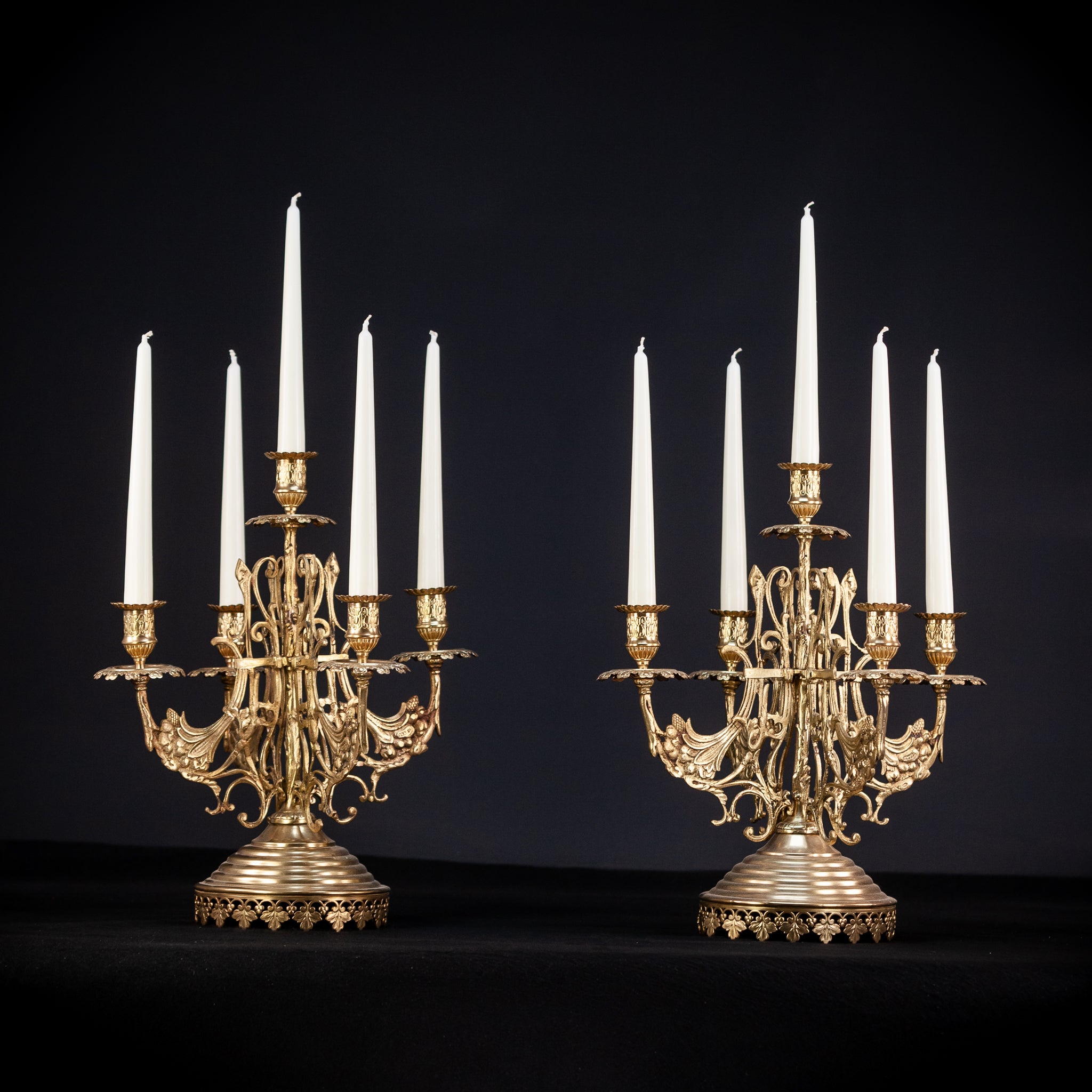 Bronze Brass Candelabras Pair |  15.7" / 40 cm