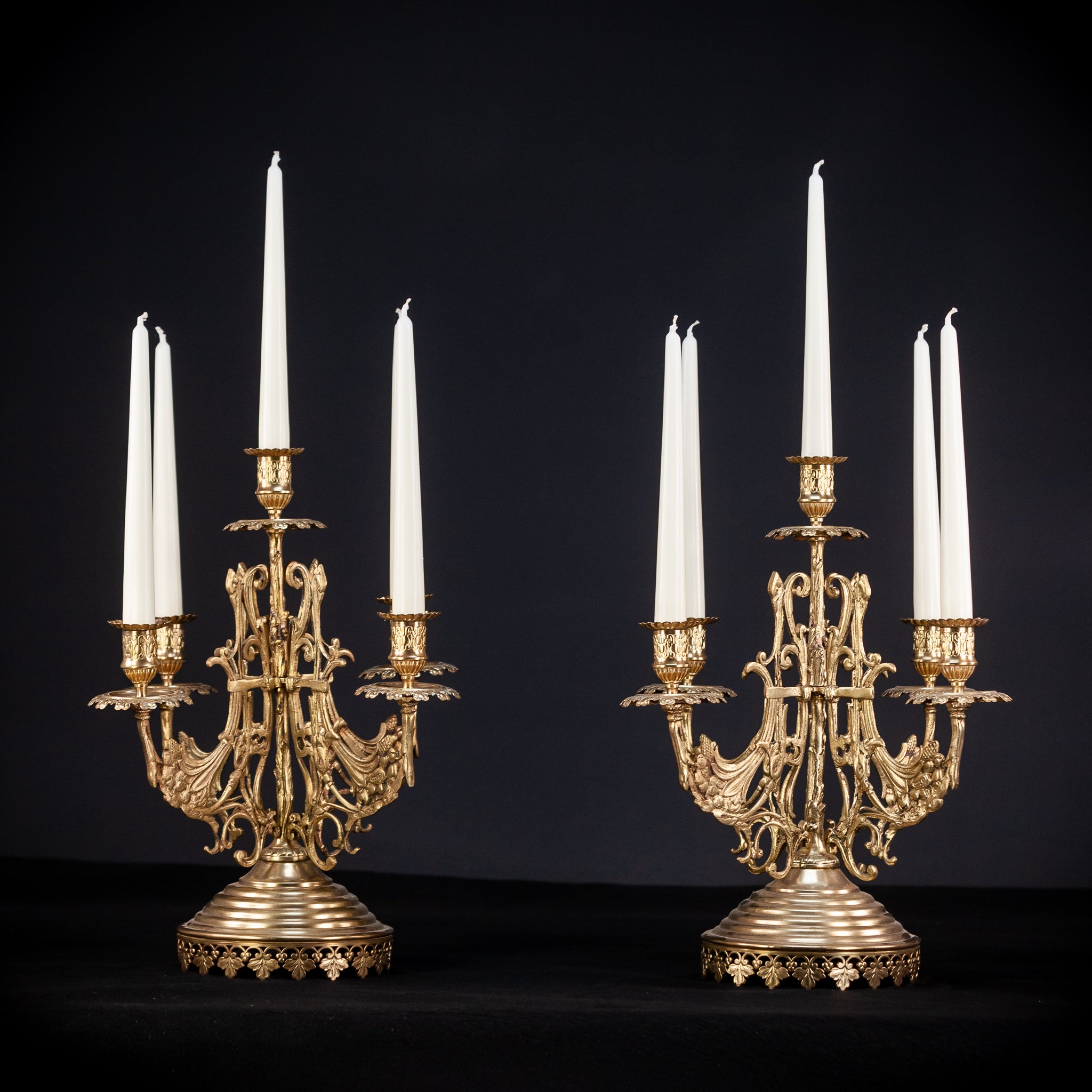 Bronze Brass Candelabras Pair |  15.7" / 40 cm