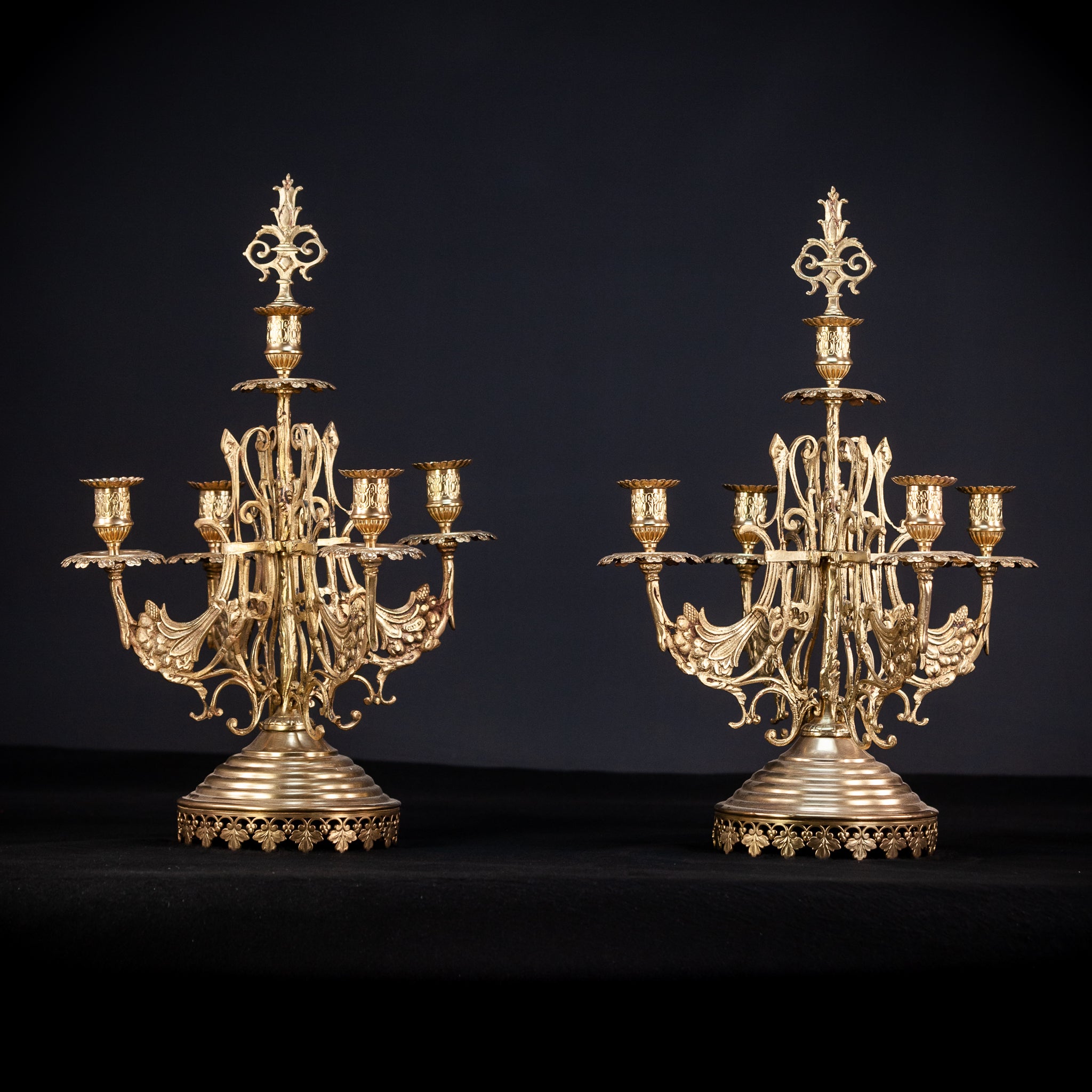 Bronze Brass Candelabras Pair |  15.7" / 40 cm