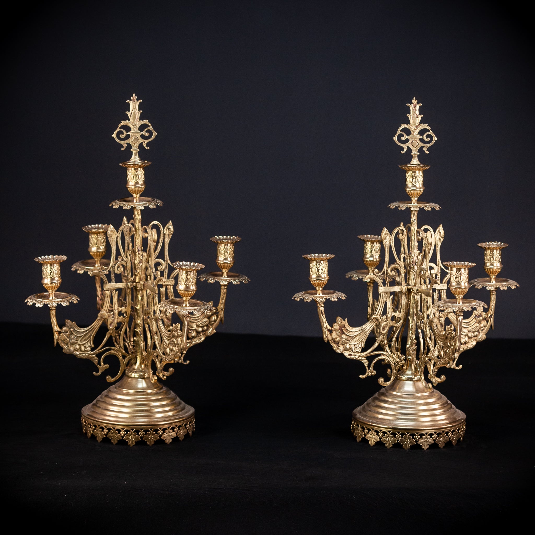 Bronze Brass Candelabras Pair |  15.7" / 40 cm