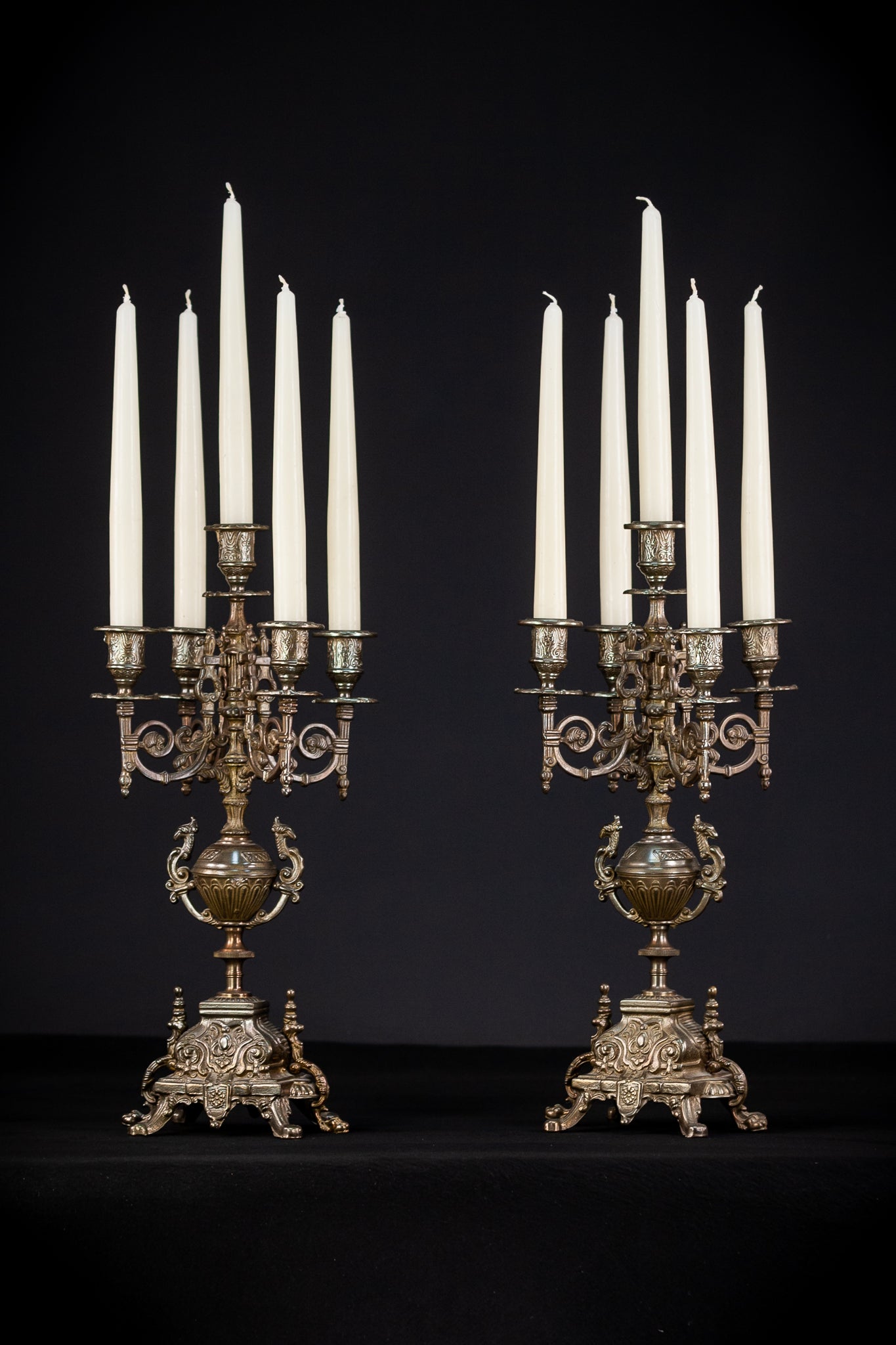 Pair of Baroque Bronze Candelabras | Vintage 16.9" / 43 cm