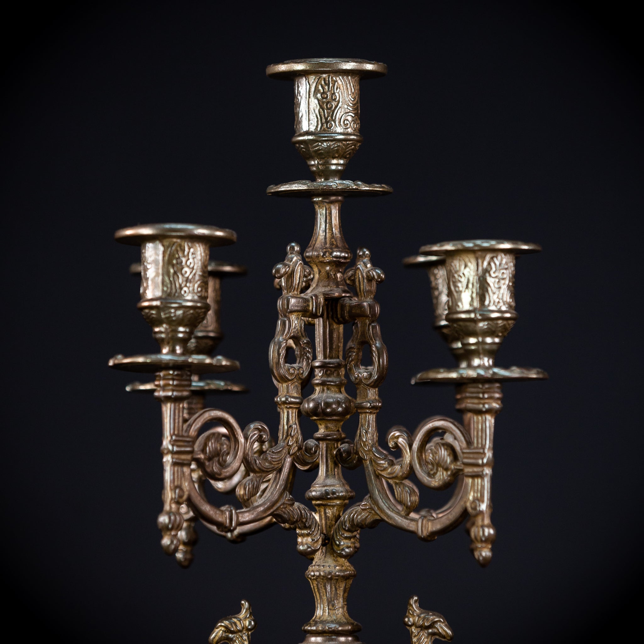Pair of Baroque Bronze Candelabras | Vintage 16.9" / 43 cm
