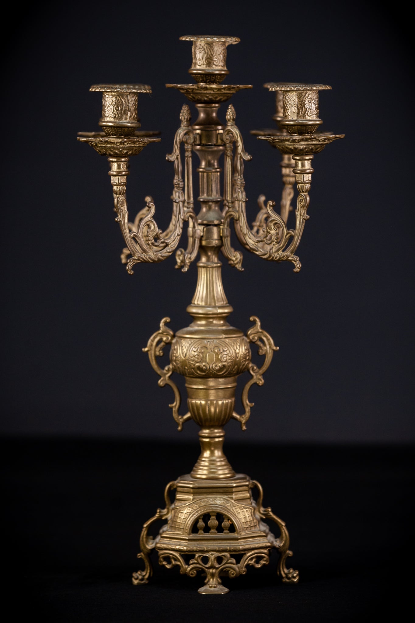 Pair of Baroque Bronze Candelabras | Vintage 16.1" / 41 cm