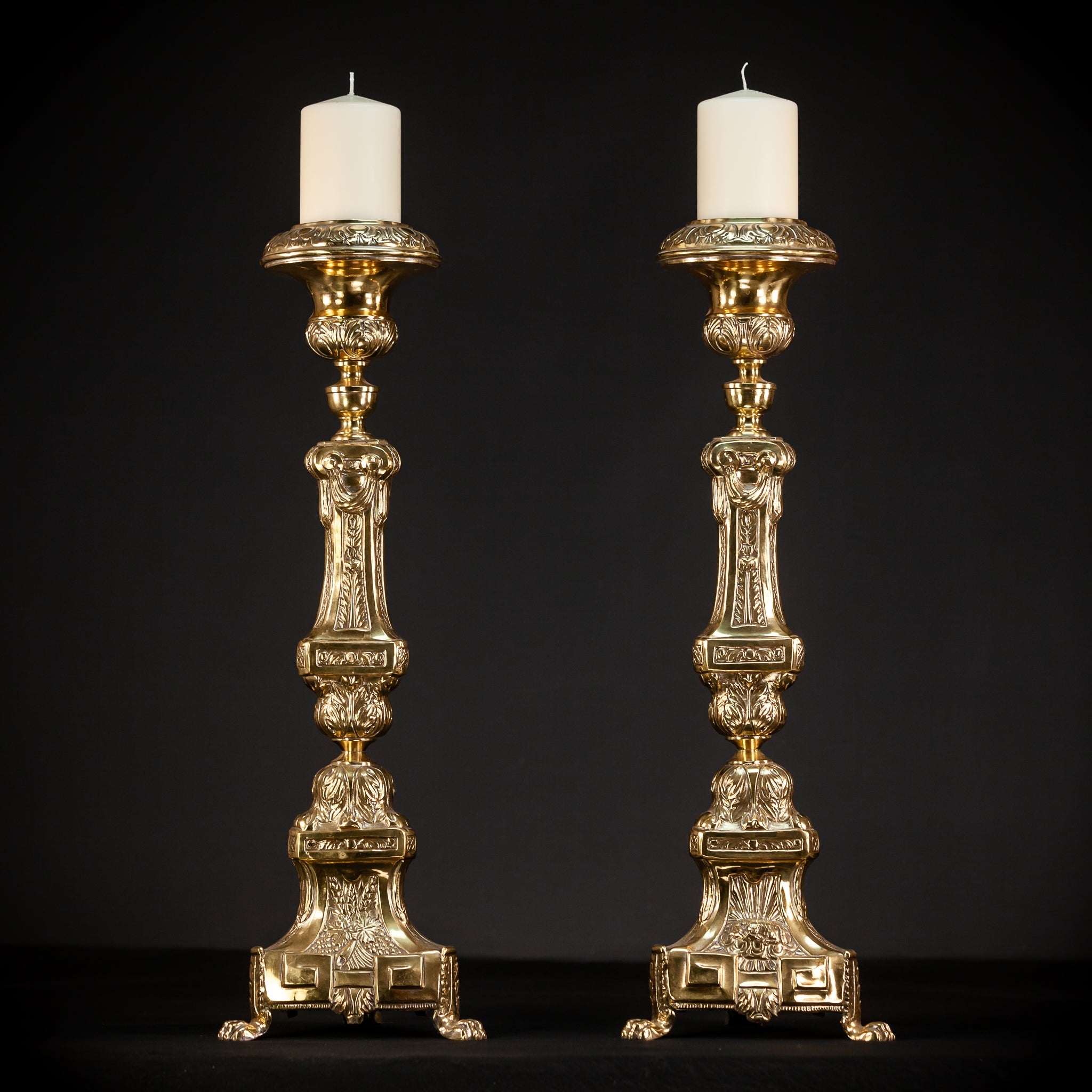 Pair of French Baroque Candlesticks | 1700s Antique | 26" / 66 cm