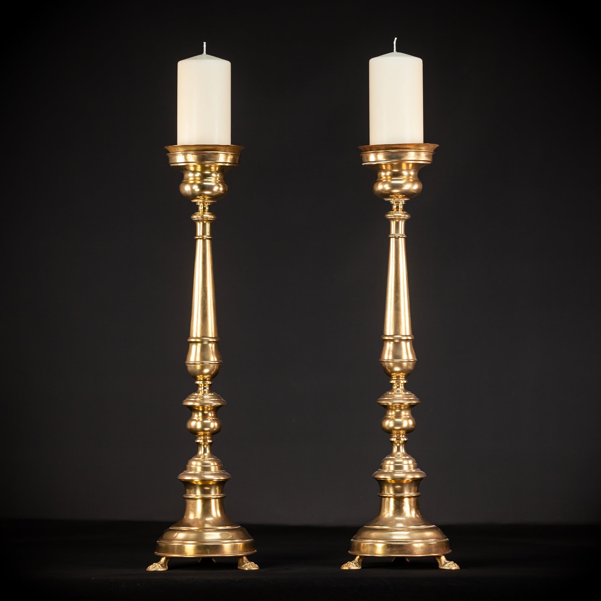 Pair of Baroque Candlesticks | 1800s Antique | 26.8" / 68 cm