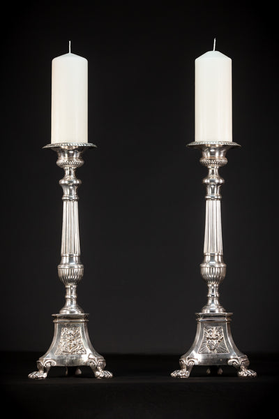 Candlesticks Pair | Silver Plated Bronze | 23.6"