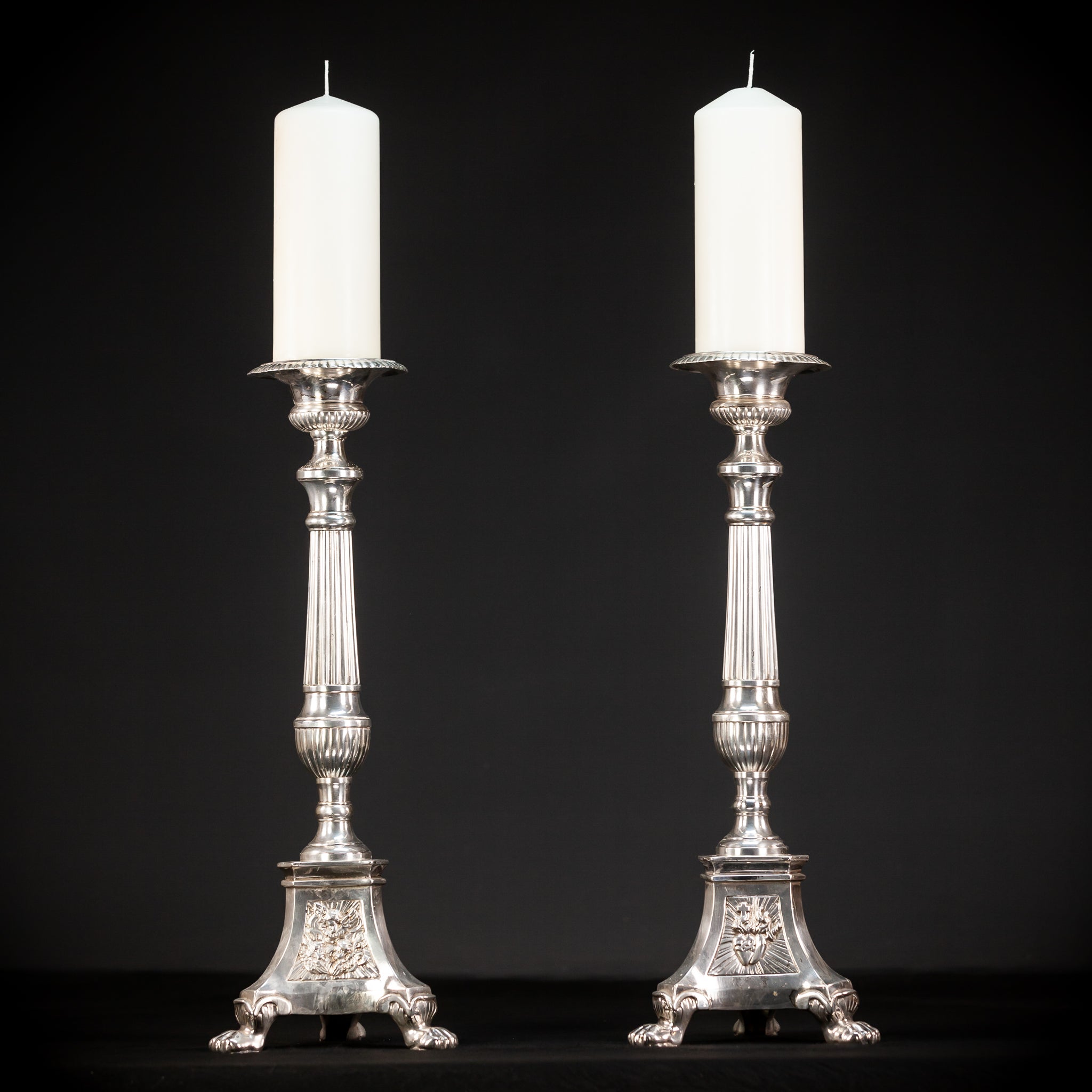 Pair of Silver Plated Bronze Candlesticks | 1800s Antique | 23.6" / 60 cm