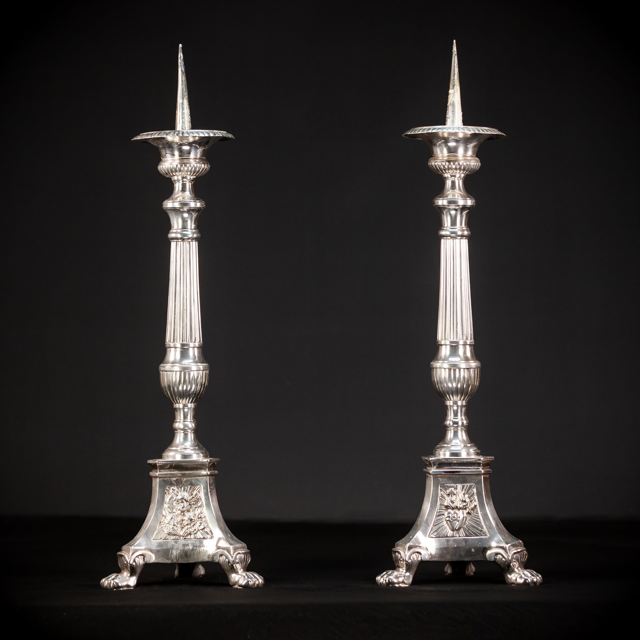 Pair of Silver Plated Bronze Candlesticks | 1800s Antique | 23.6" / 60 cm