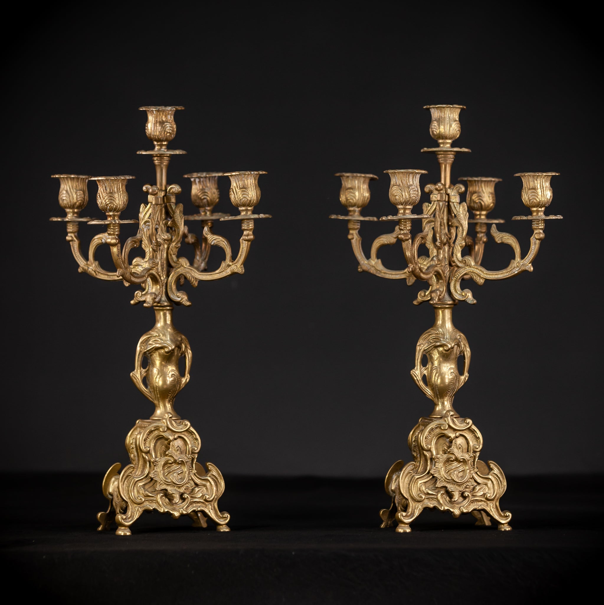 Pair of Baroque Bronze Candelabras | Vintage 16.5" / 42 cm