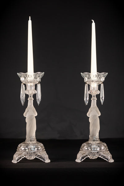 Candlesticks Pair | French Antique Glass | 13"