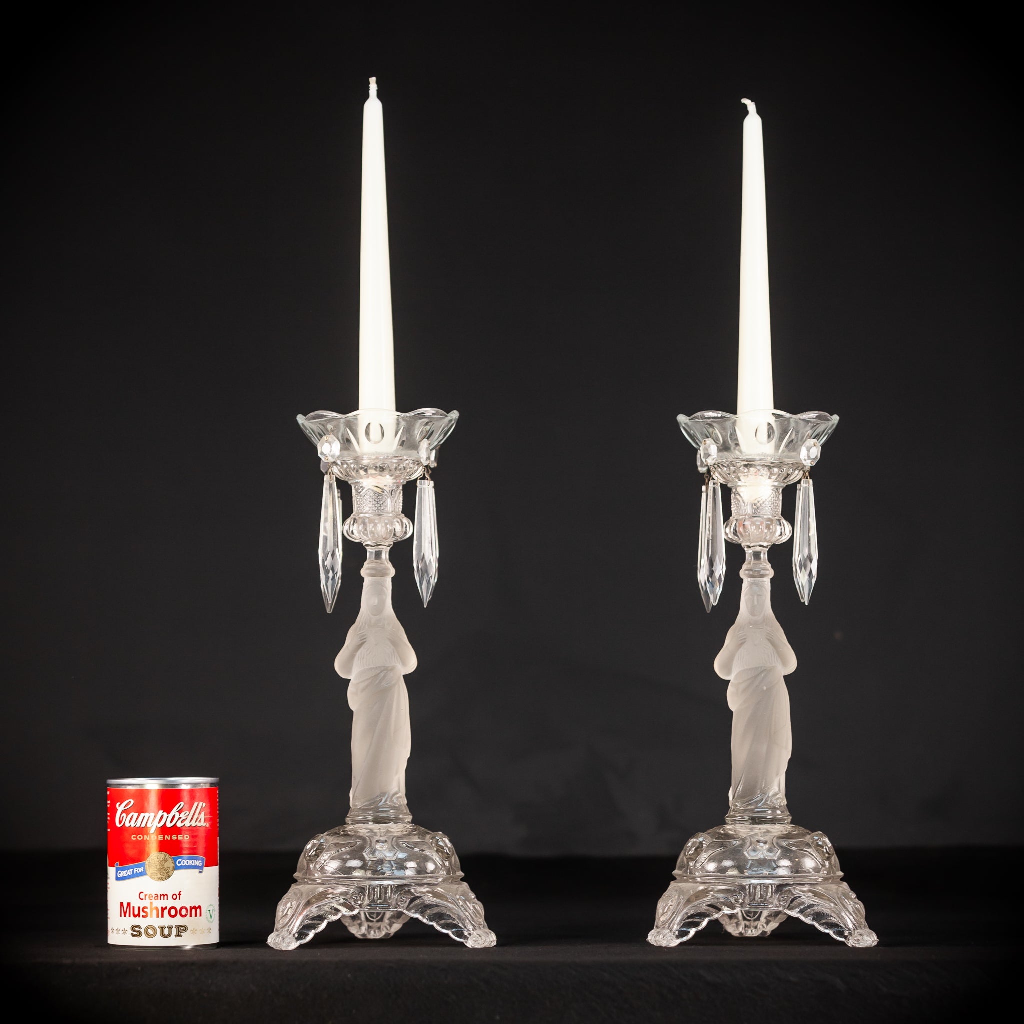 Candlesticks Pair | French Antique Glass | 13"