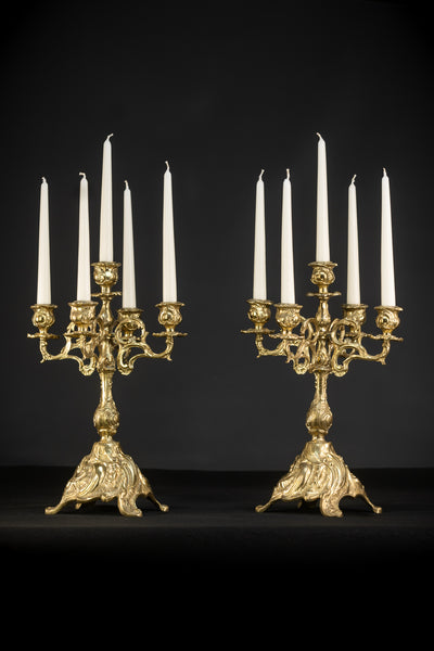  Pair of Bronze Candelabras - 5 Lights 16.1" / 41 cm