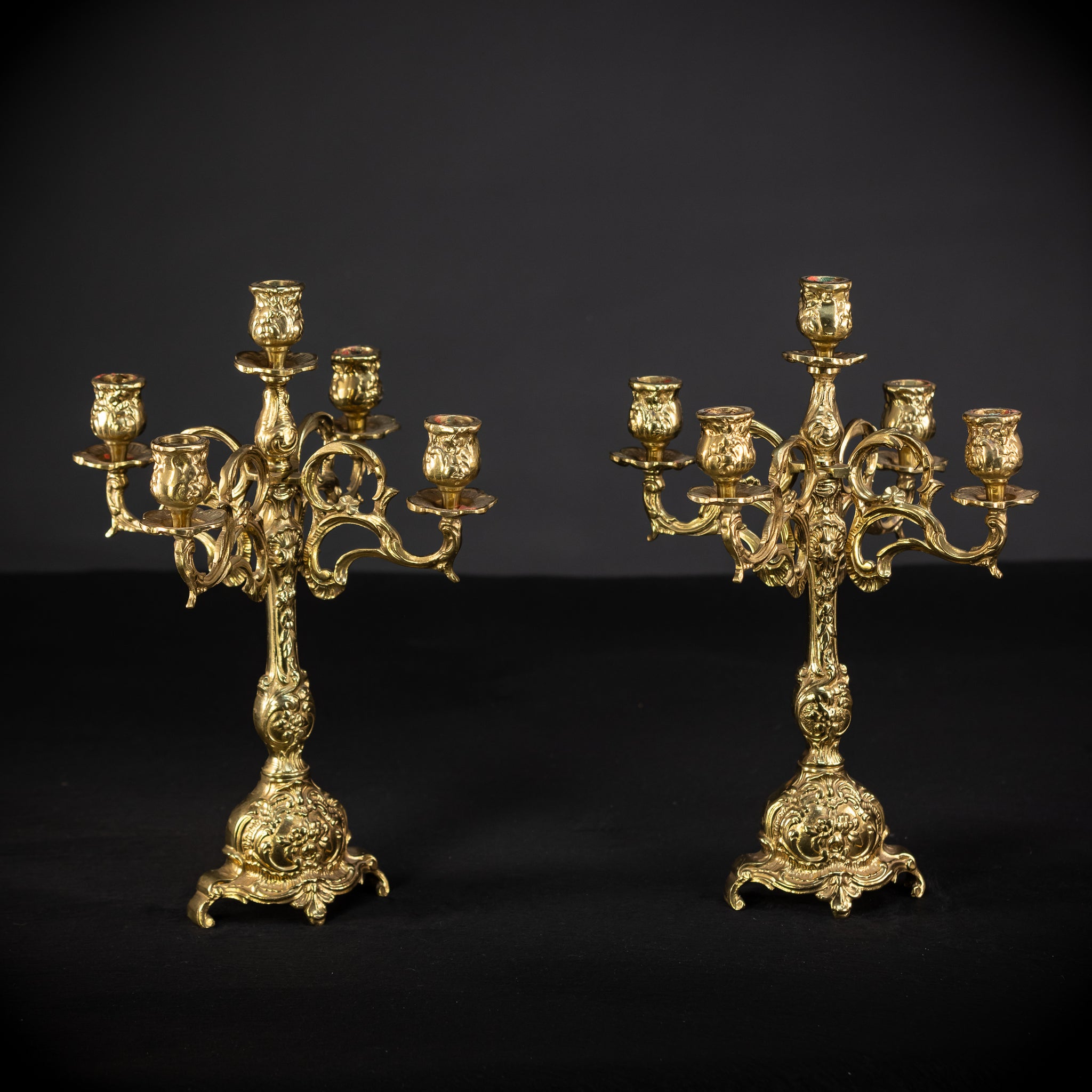 Pair of Baroque Bronze Candelabras | mid 1900s Vintage | 13.8" / 35 cm