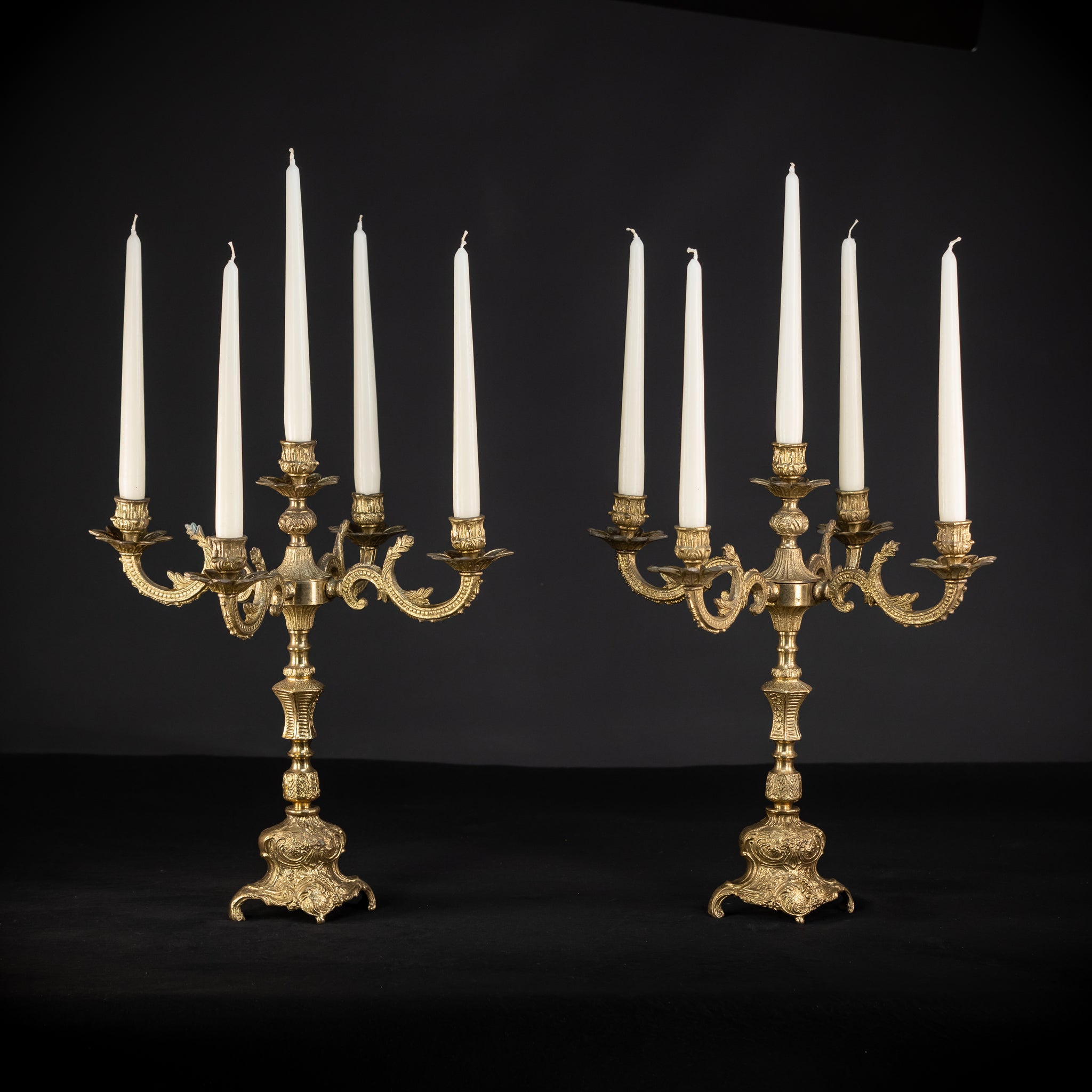 Pair of French Bronze Candelabras | Mid 1900s Vintage | 16.5"/ 42 cm