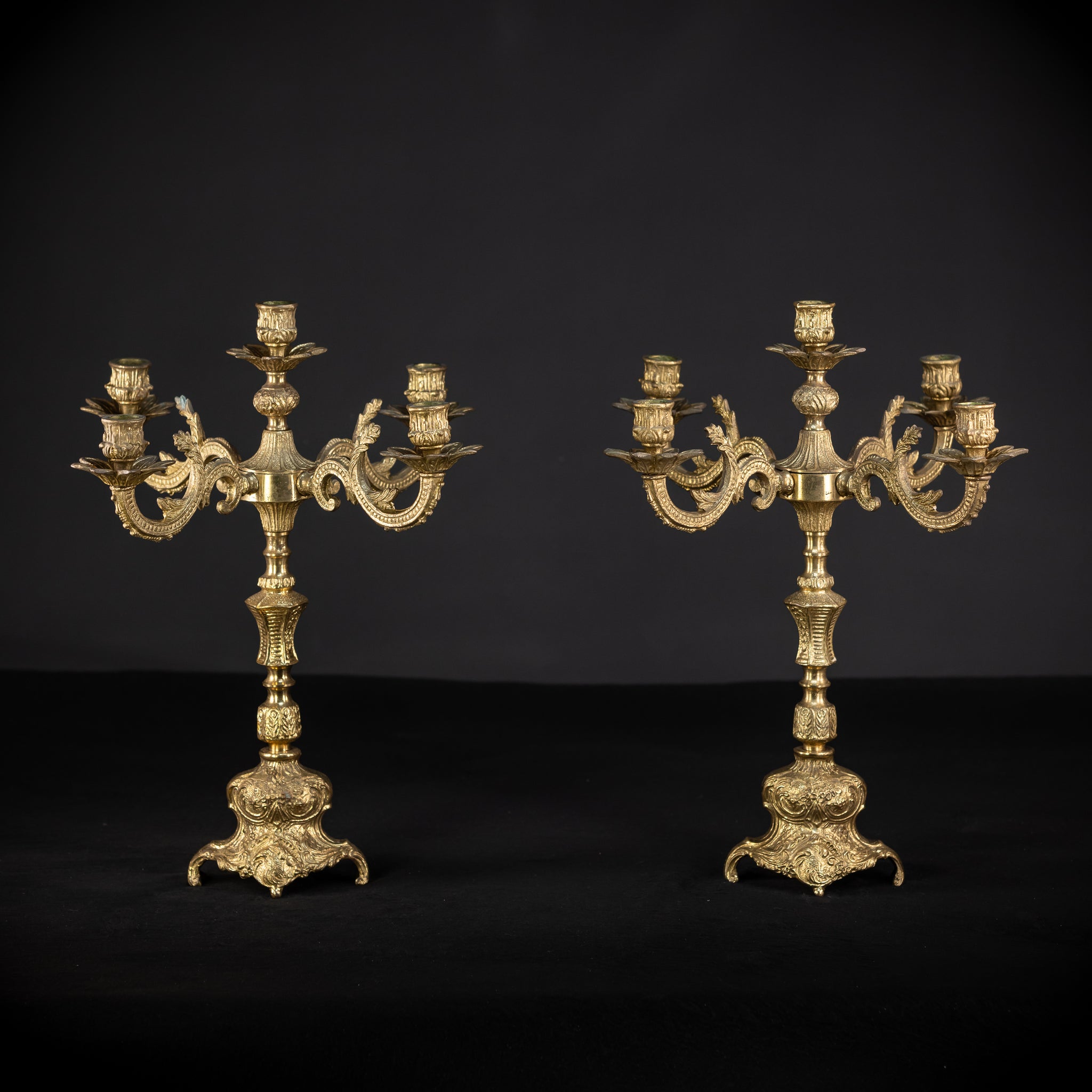 Pair of French Bronze Candelabras | Mid 1900s Vintage | 16.5"/ 42 cm