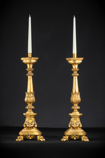 Pair of Candlesticks | Gilded Wood 21.7" / 55 cm