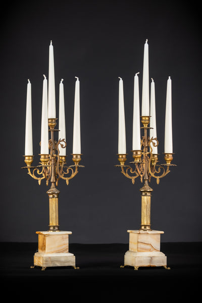 Candelabra Pair | Bronze | 1800s Marble 20.5"