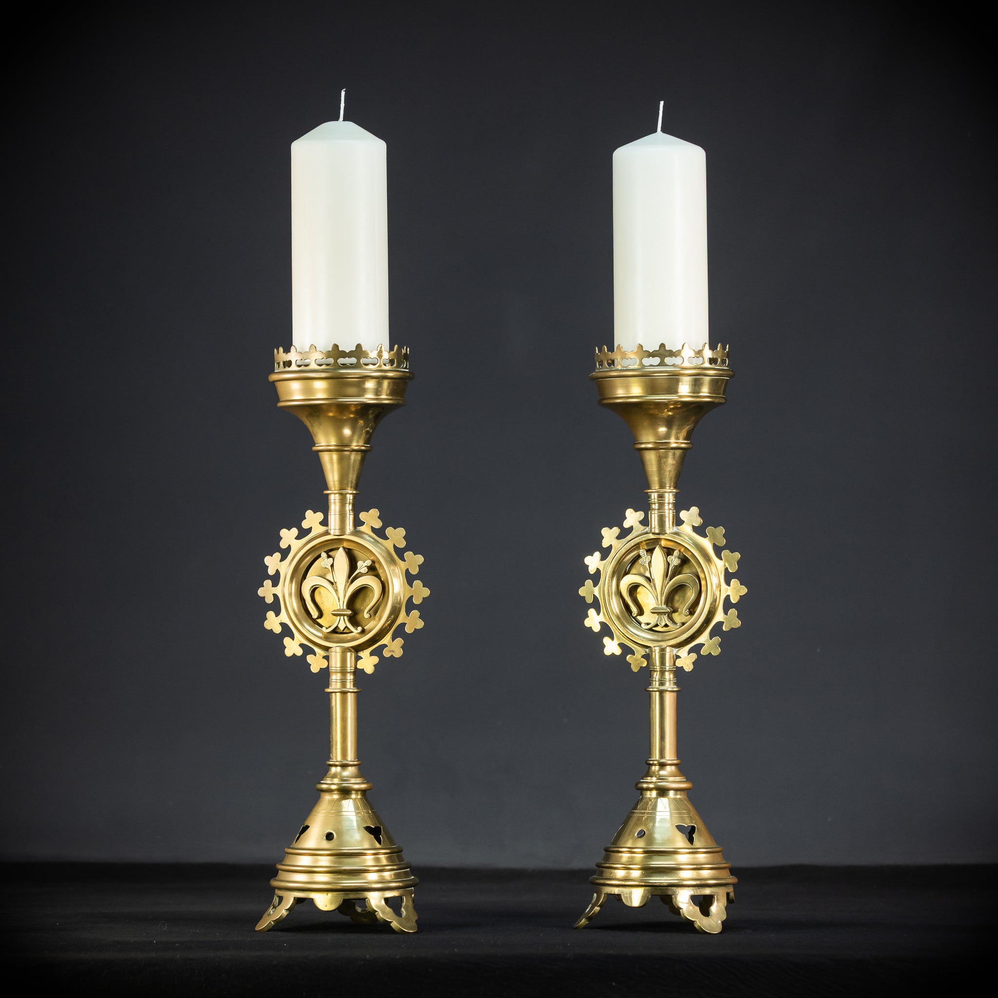 Pair of Gilded Bronze Candle Holders | 1800s Antique | 22.4"