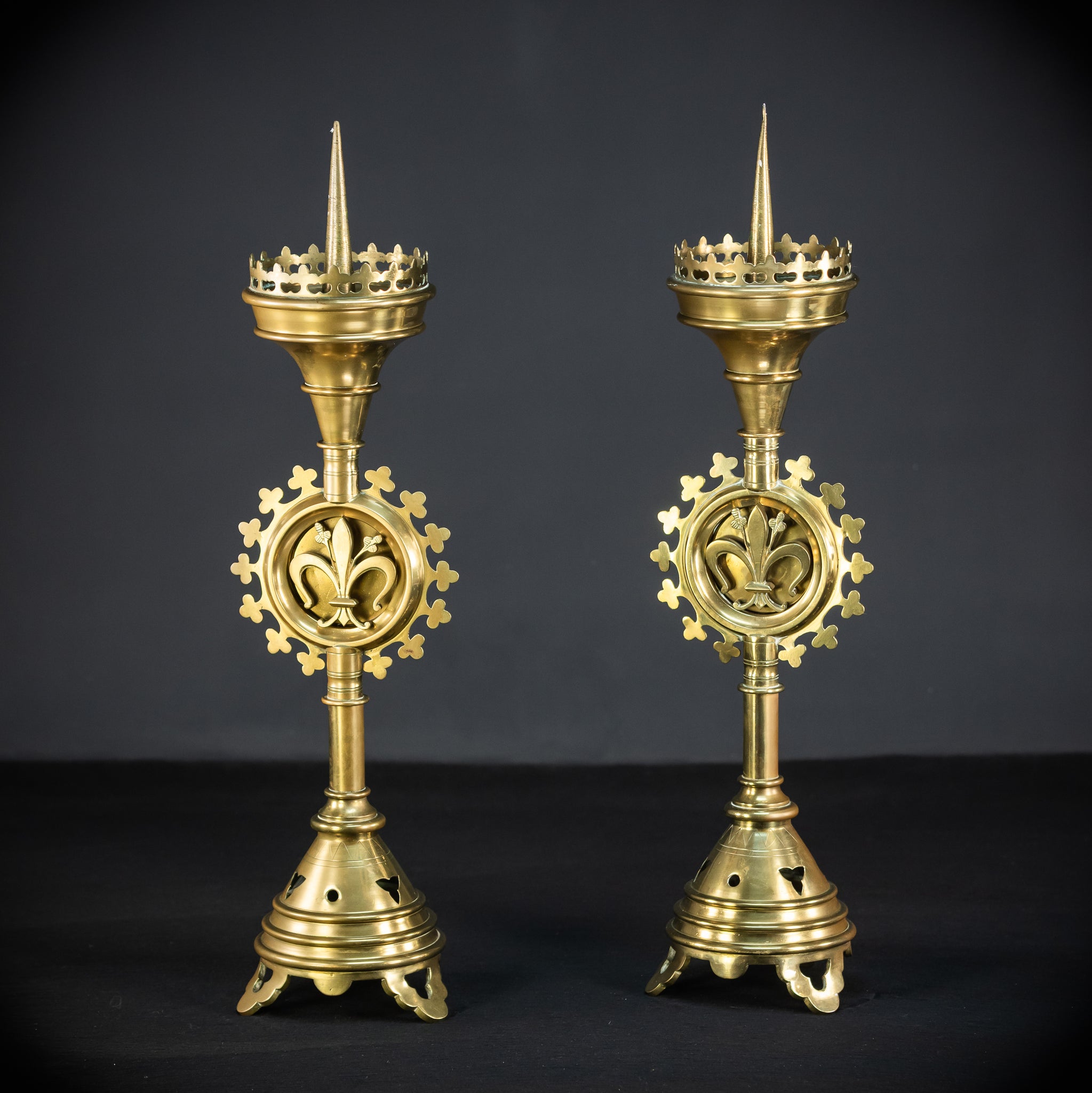 Pair of Gilded Bronze Candle Holders | 1800s Antique | 22.4"