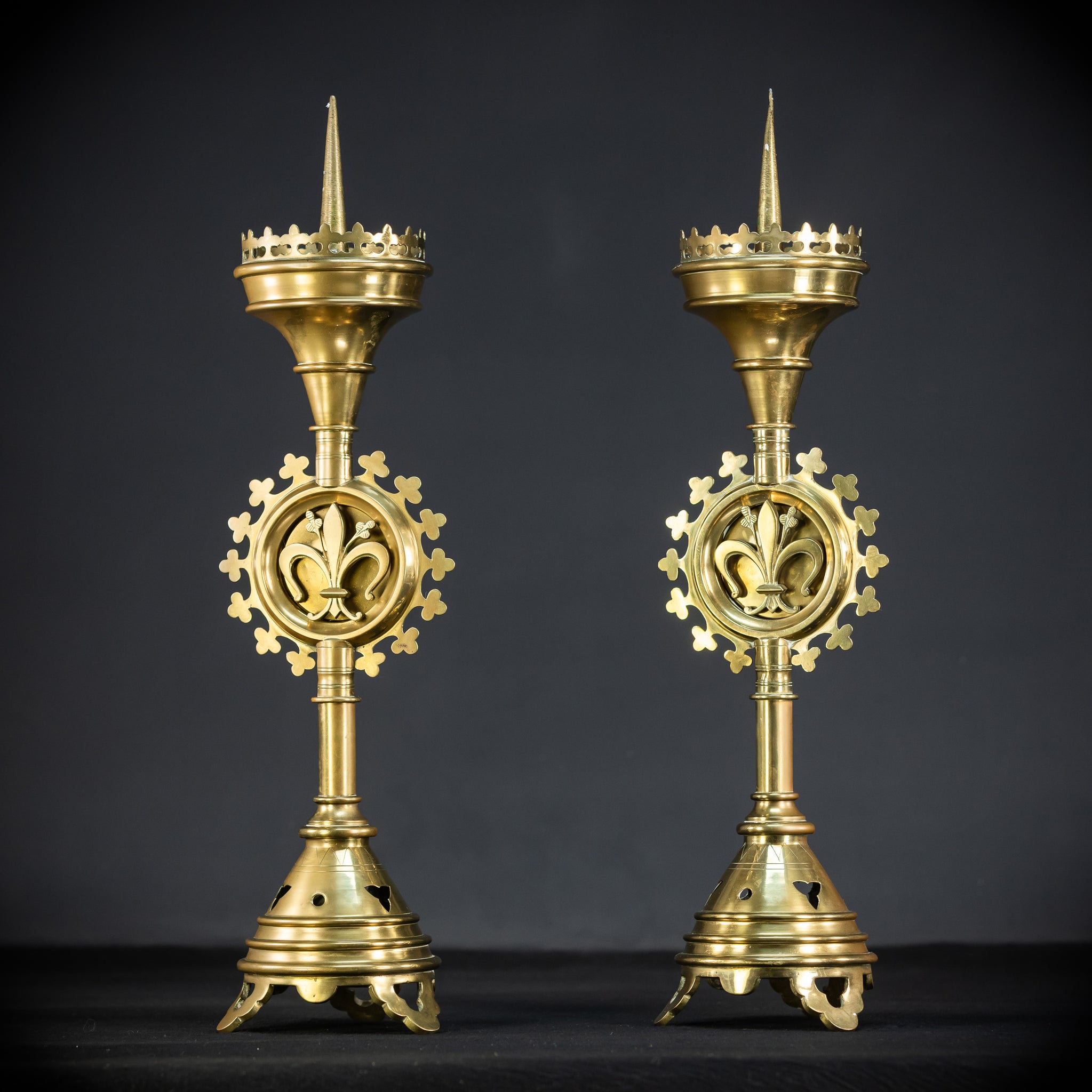 Pair of Gilded Bronze Candle Holders | 1800s Antique | 22.4"