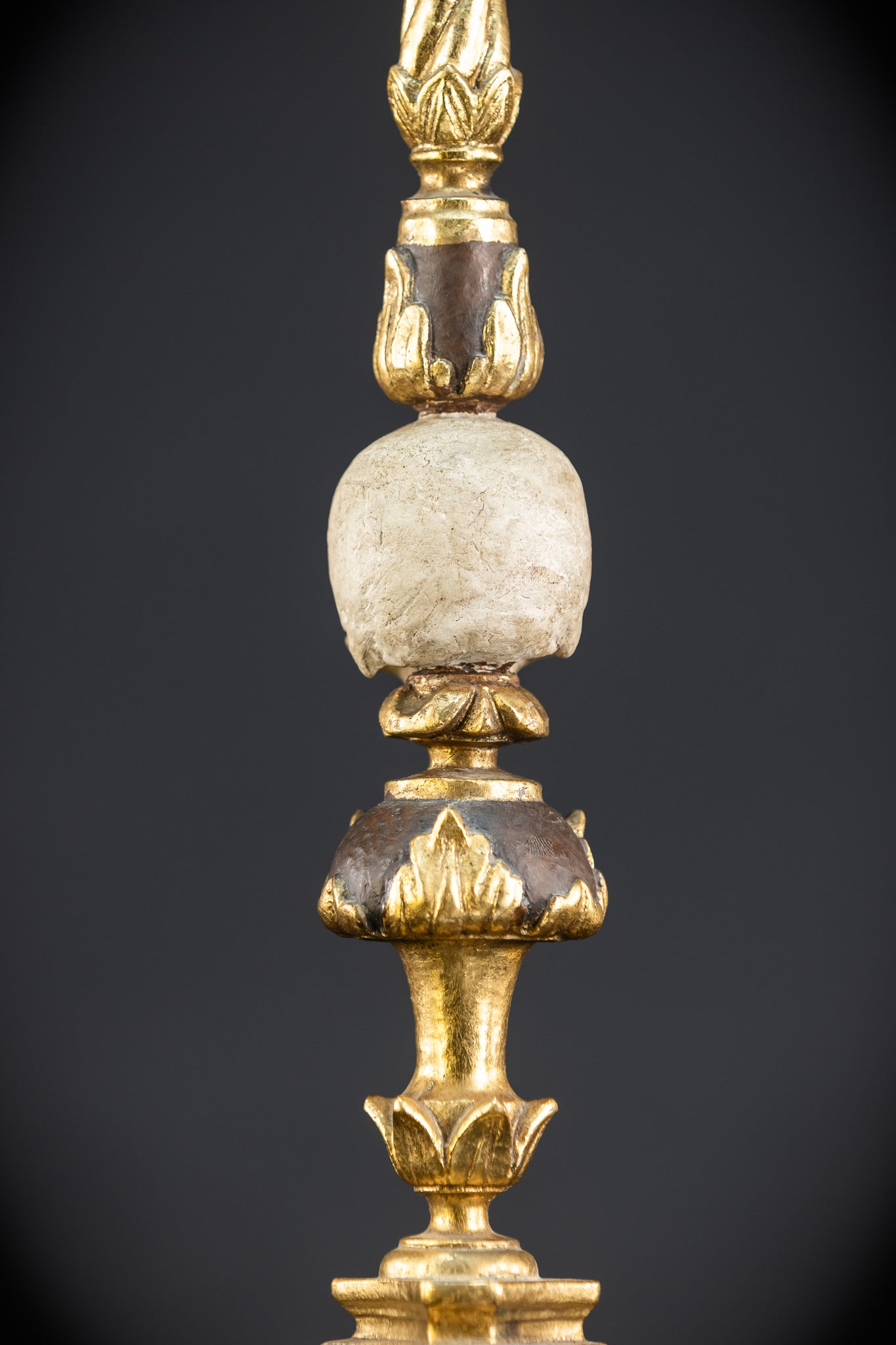 Pair Memento Mori Candlesticks | 1800s Carved Wood | 16.3”