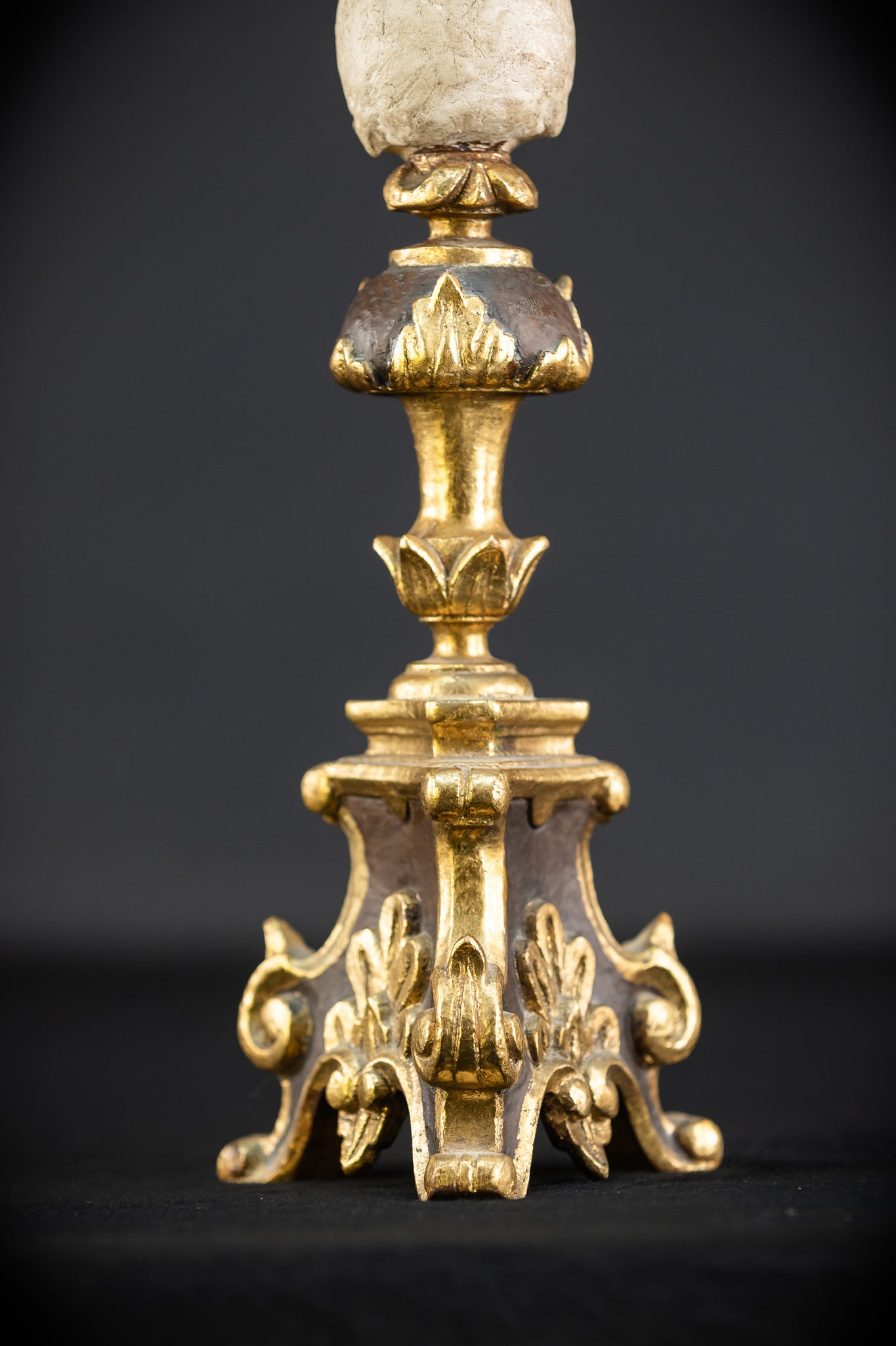 Pair Memento Mori Candlesticks | 1800s Carved Wood | 16.3”