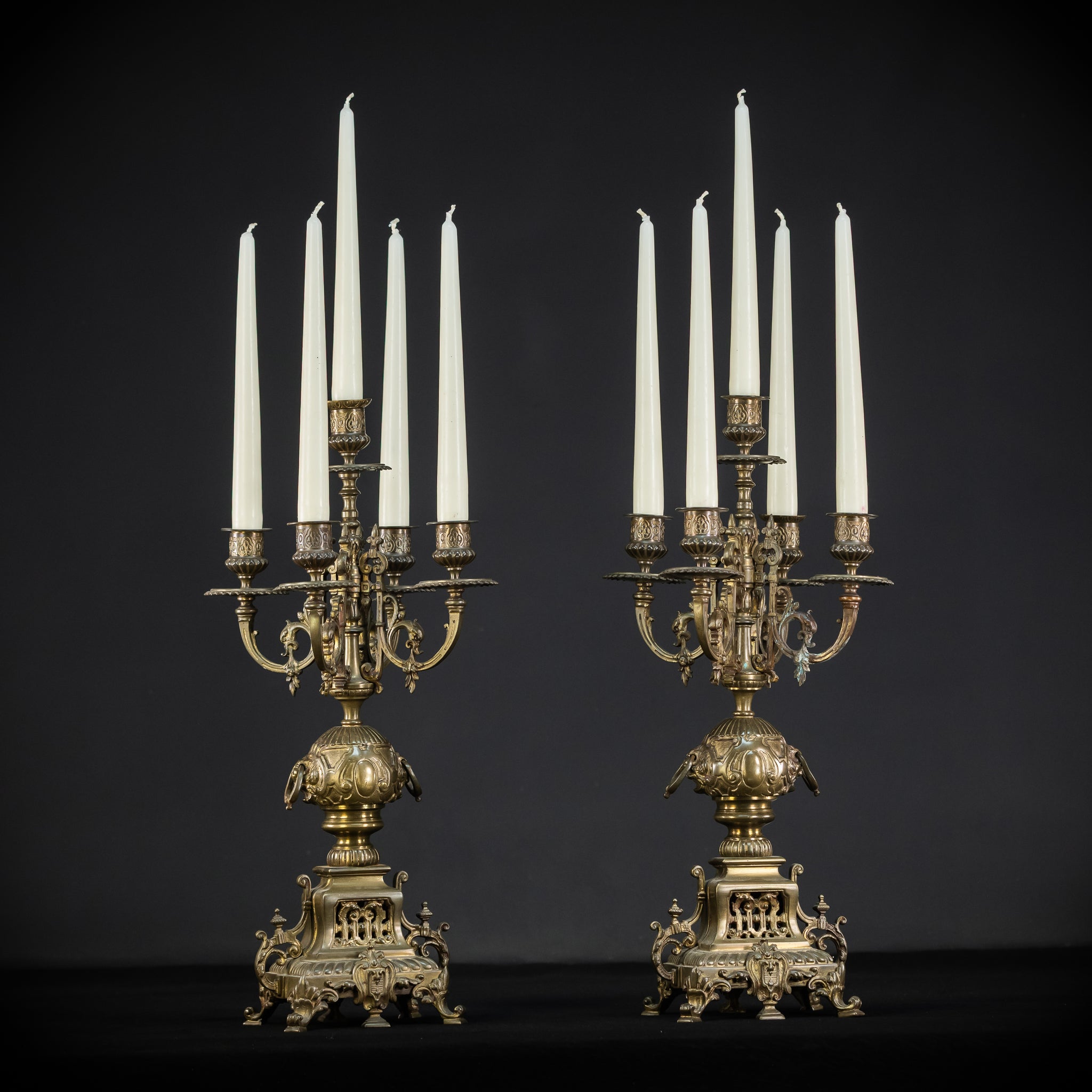 Candelabra Pair | Two French 1800s | Neo-Reneissance 17.9"