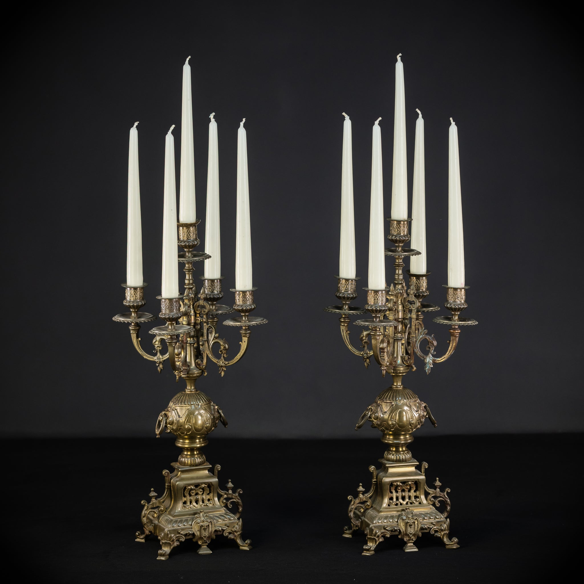 Candelabra Pair | Two French 1800s | Neo-Reneissance 17.9"