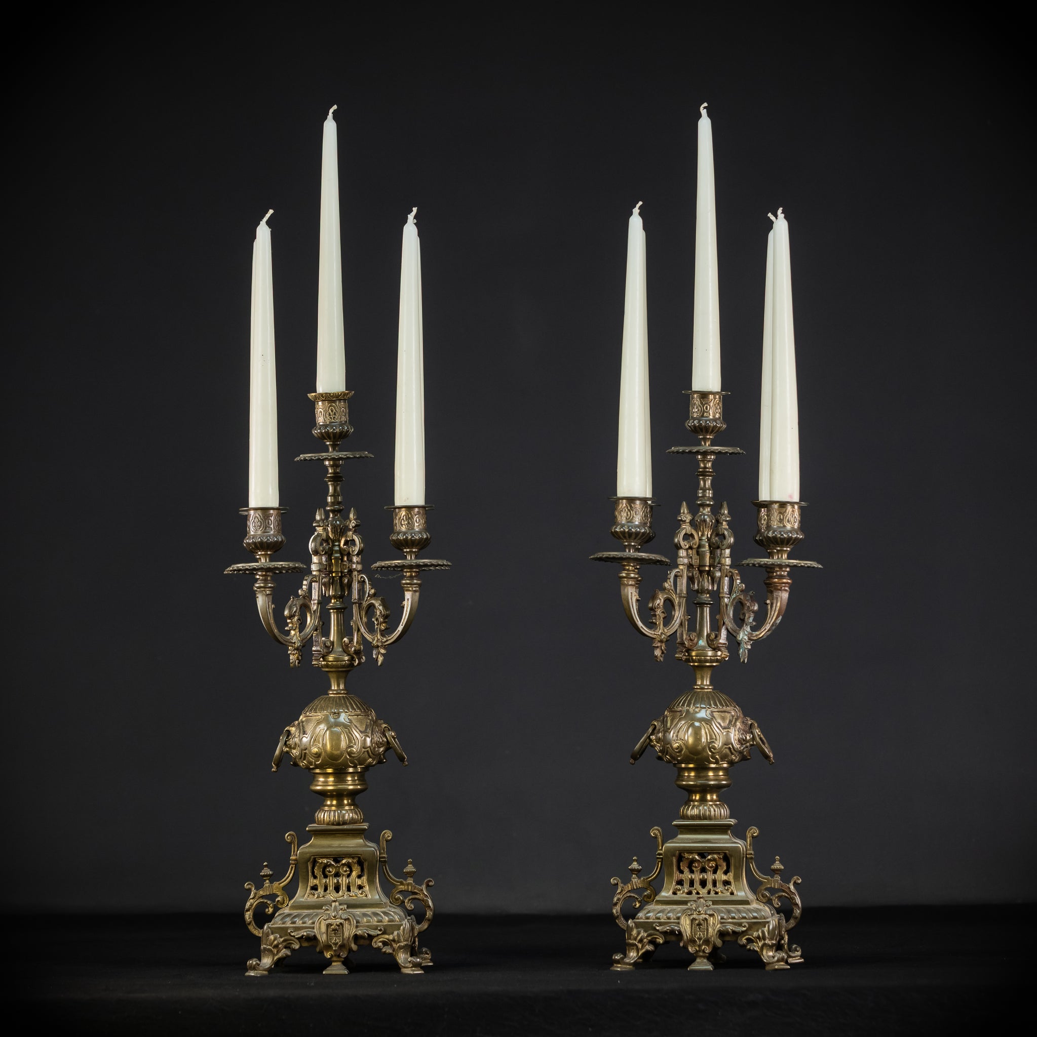 Candelabra Pair | Two French 1800s | Neo-Reneissance 17.9"