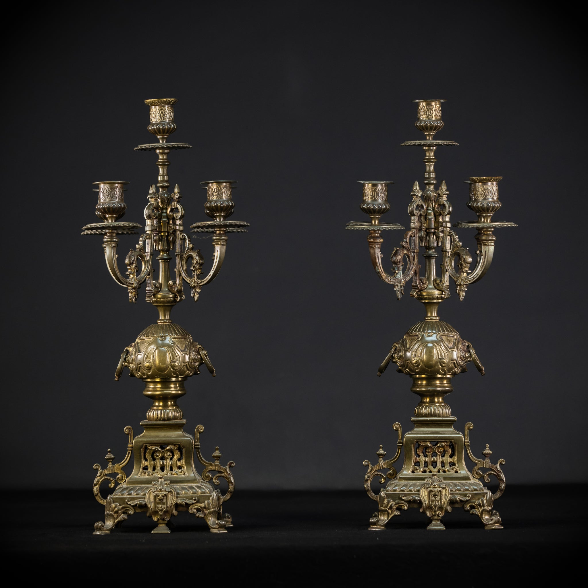 Candelabra Pair | Two French 1800s | Neo-Reneissance 17.9"