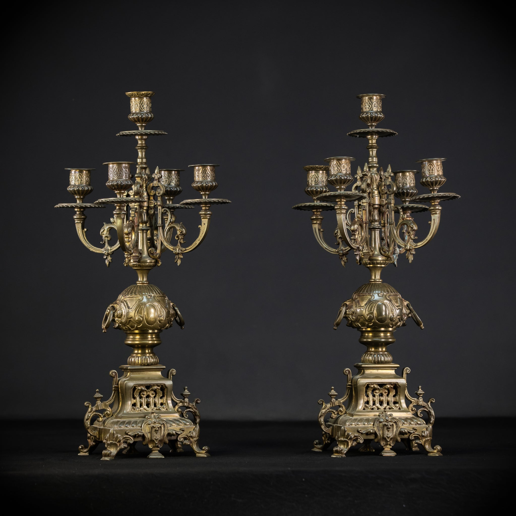 Candelabra Pair | Two French 1800s | Neo-Reneissance 17.9"