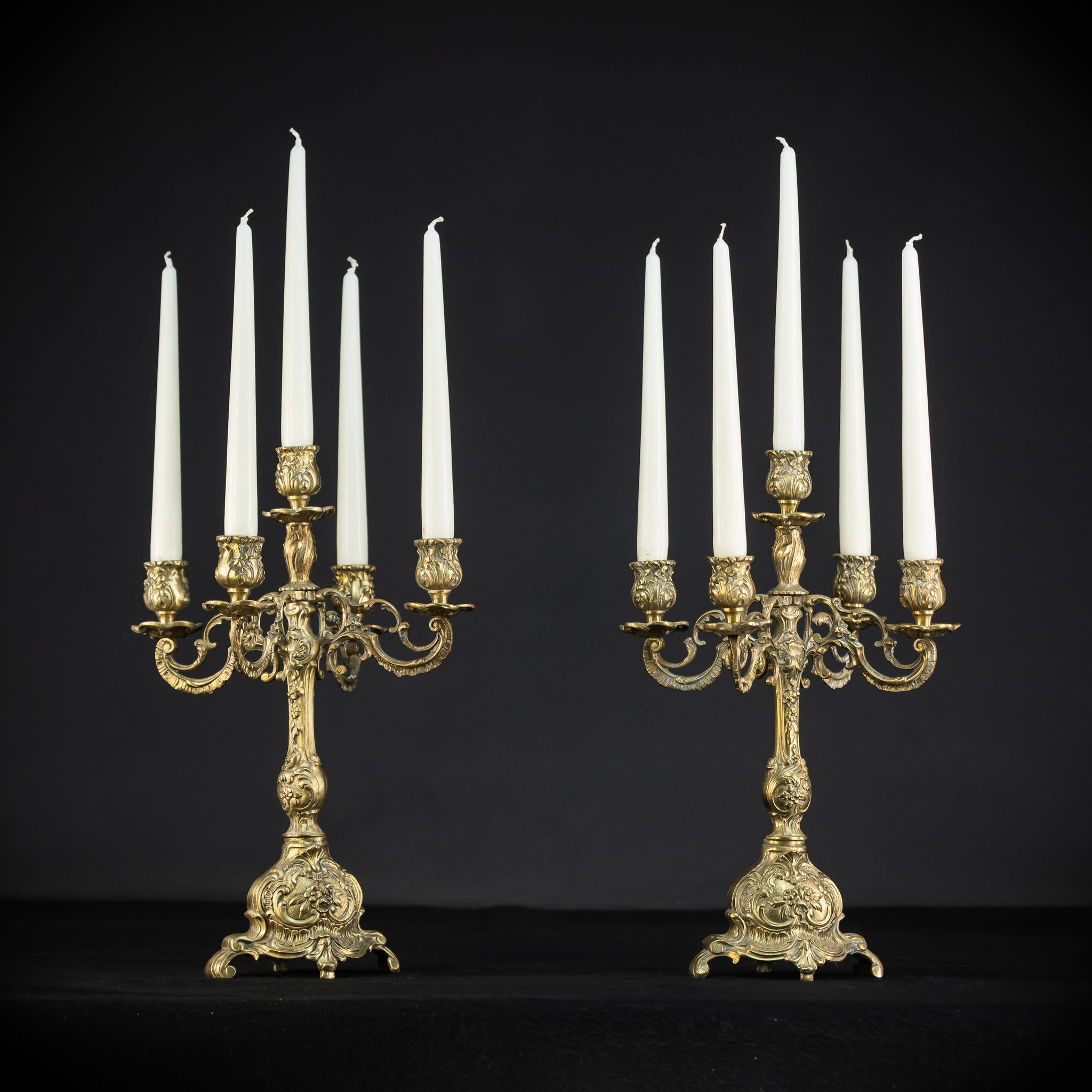 Candelabra Pair | 1800s Antique Rococo Revival | 15"/ 38 cm