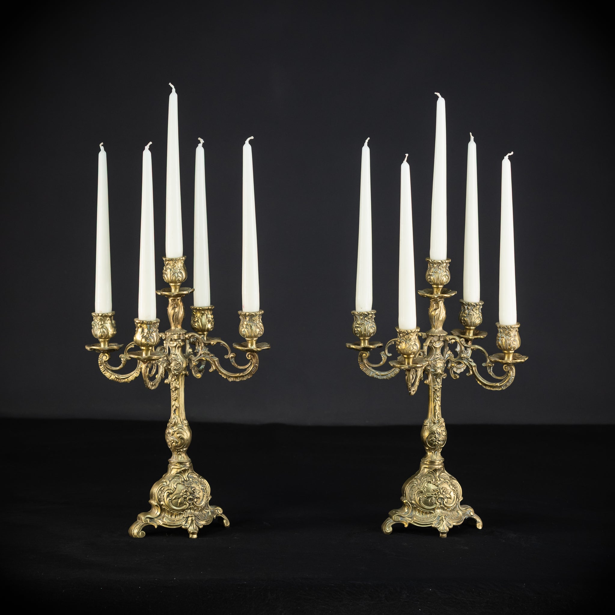 Candelabra Pair | 1800s Antique Rococo Revival | 15"/ 38 cm