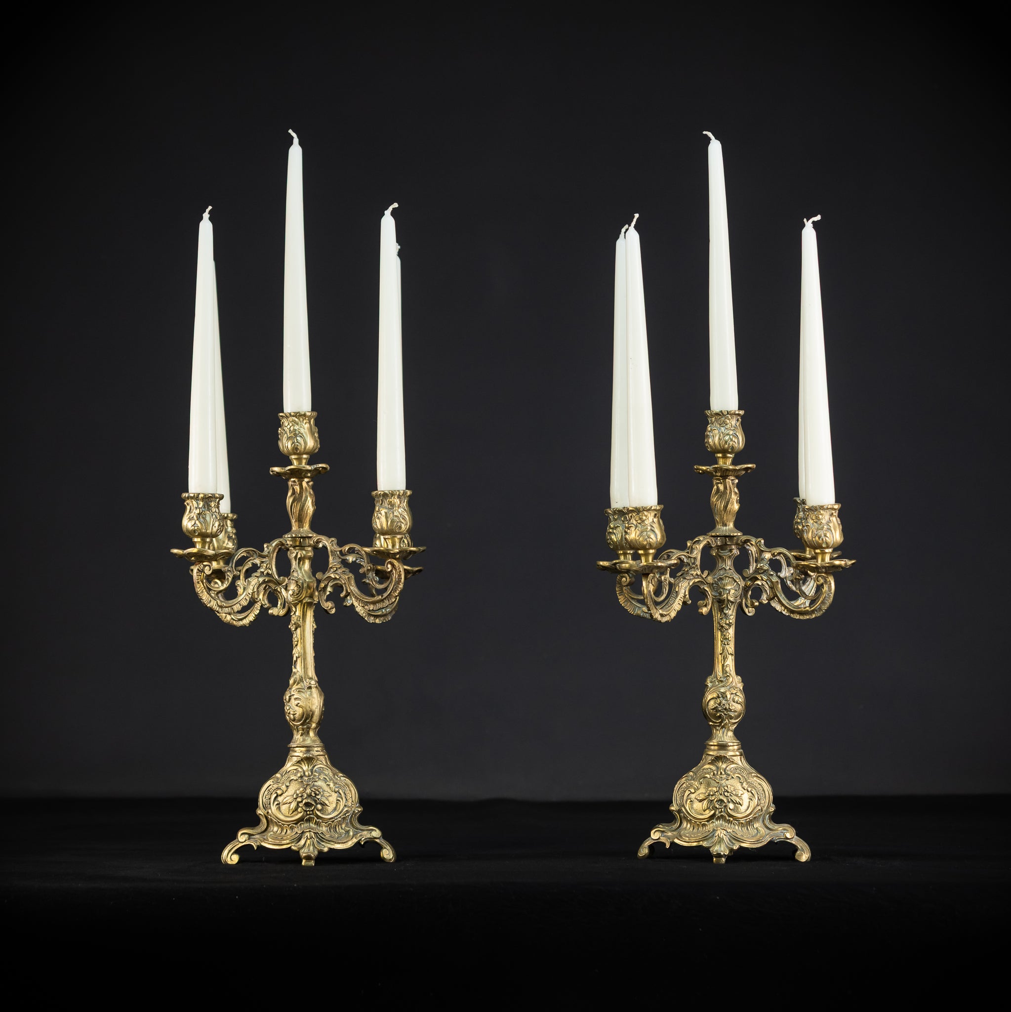 Candelabra Pair | 1800s Antique Rococo Revival | 15"/ 38 cm