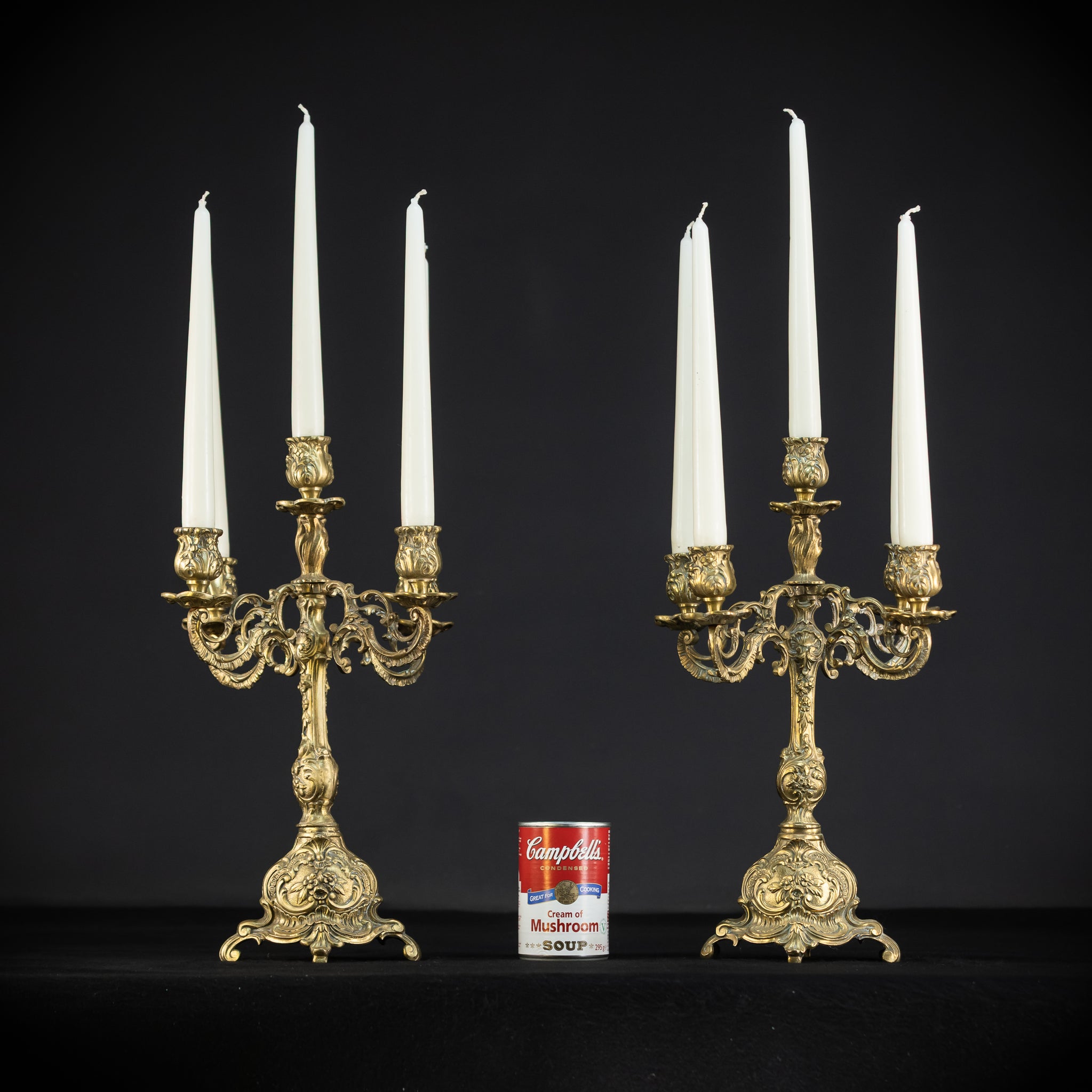 Candelabra Pair | 1800s Antique Rococo Revival | 15"/ 38 cm