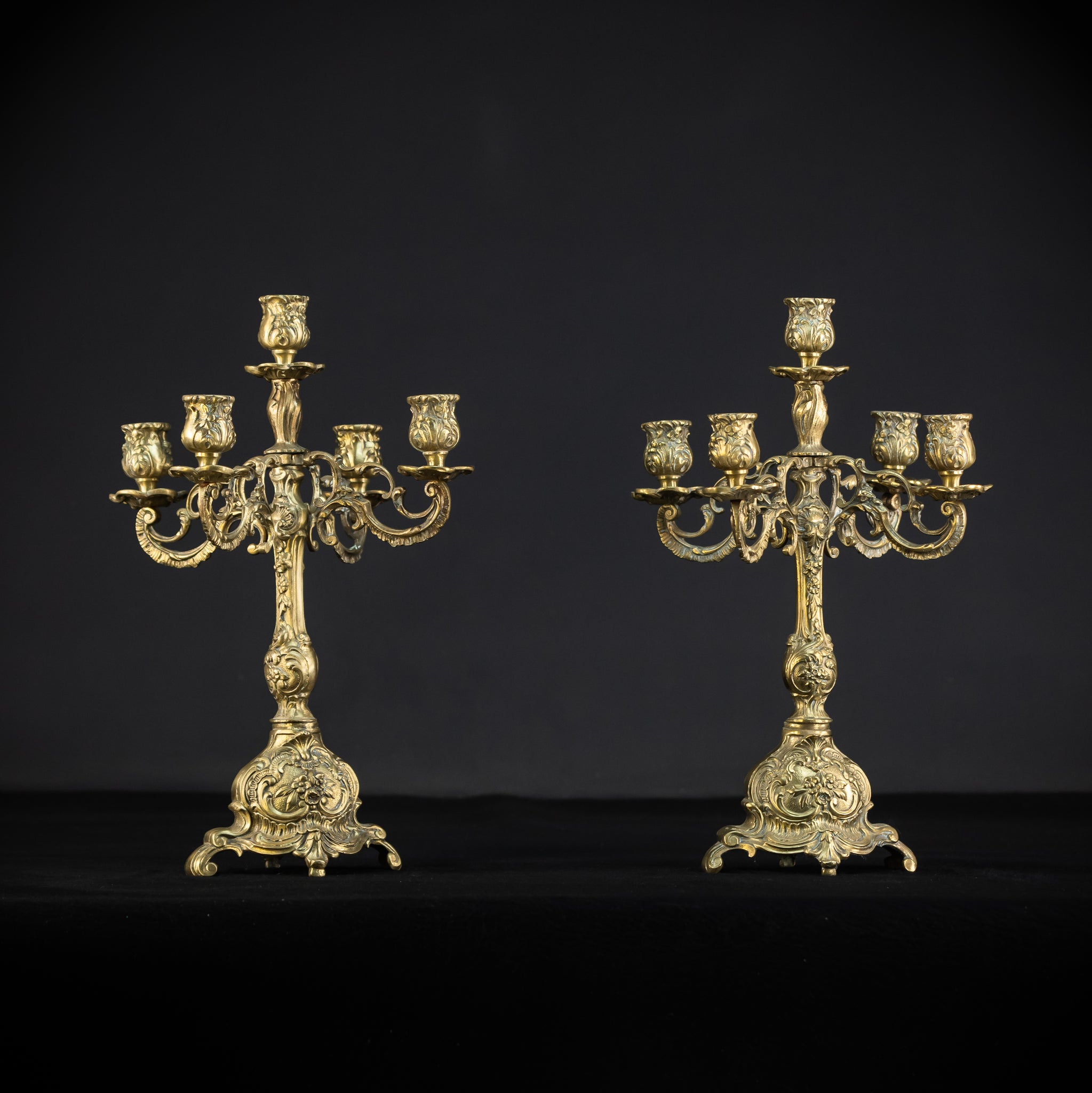 Candelabra Pair | 1800s Antique Rococo Revival | 15"/ 38 cm
